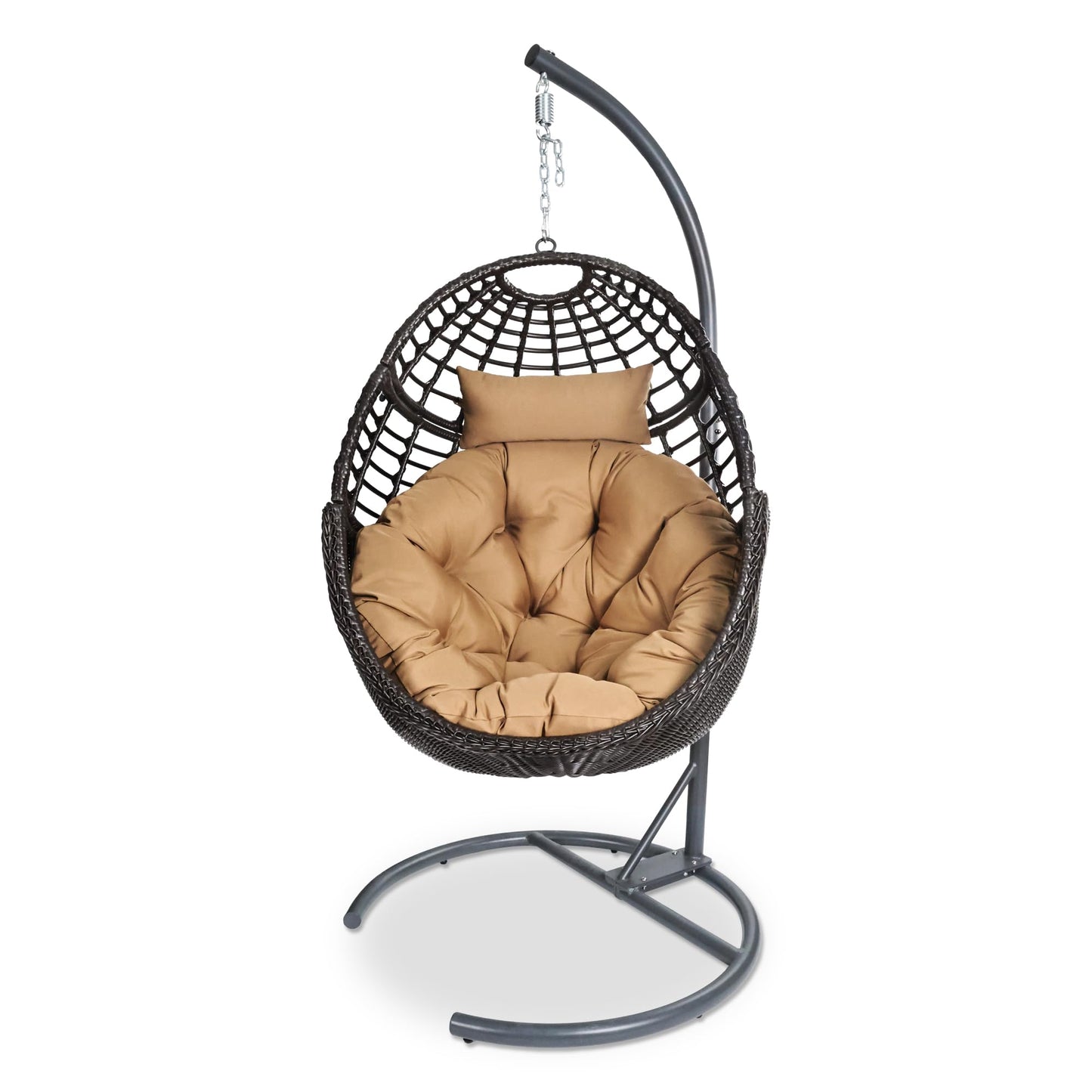 Erotr Egg Swing Hanging Chair with Stand, Outdoor Rattan Egg Hammock Chair with Cushion Pillow for Indoor Bedroom Patio Garden for 330lbs/150kg - Dark Brown
