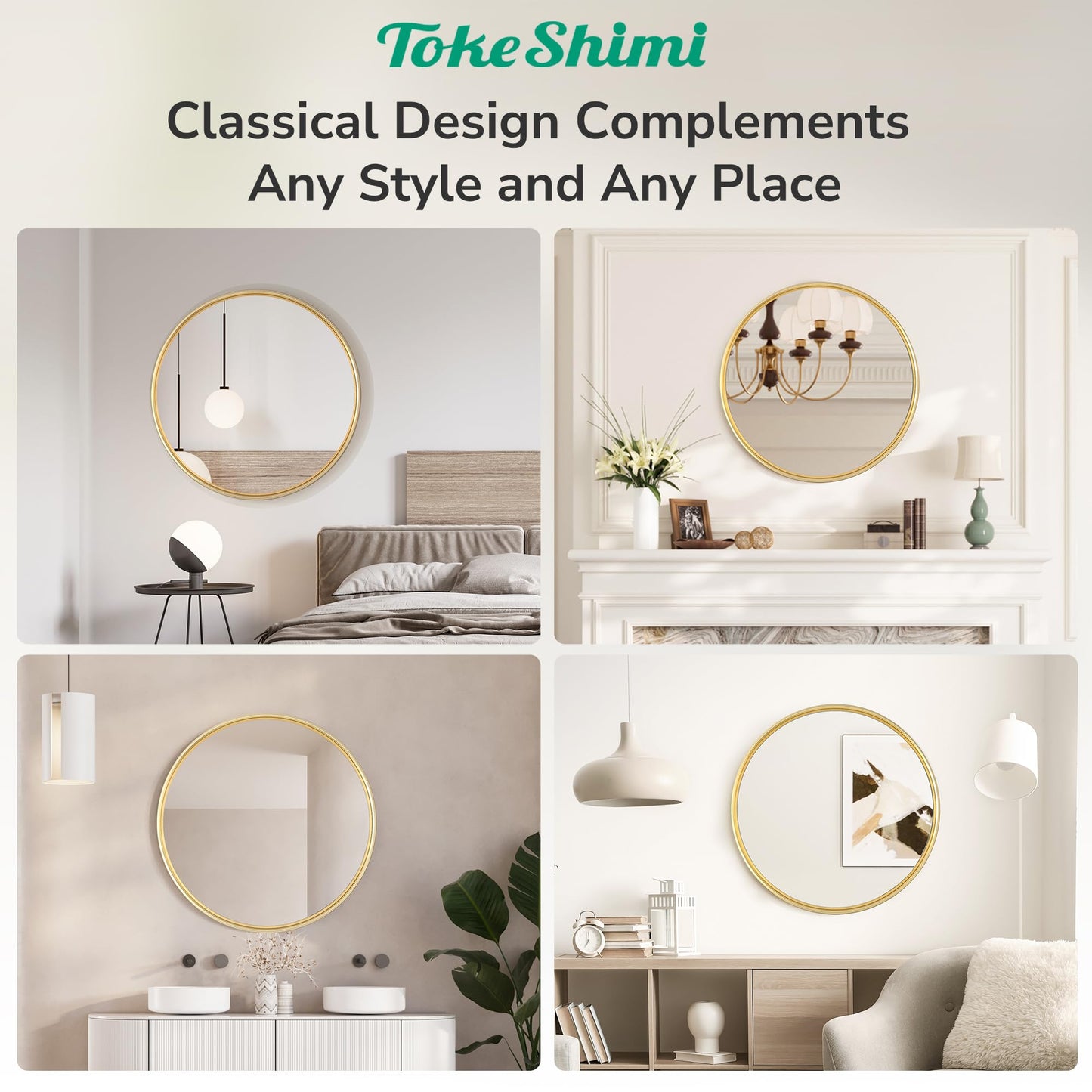 TokeShimi 36 in Mirror Round Framed Gold Mirror Bathroom Tempered, Shatterproof Mirror Circle 36x36 Farmhouse Aluminum Big Wall Mirrored for Bedroom, Entryway, Restroom, Vanity, Living Room