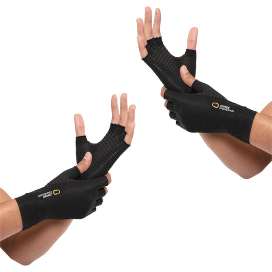 Copper Compression Arthritis Gloves | Fingerless Arthritis Carpal Tunnel Pain Relief Gloves For Men & Women | Hand Support Wrist Brace For Rheumatoid, Tendonitis, Swelling, Crocheting 2 Pairs Black L