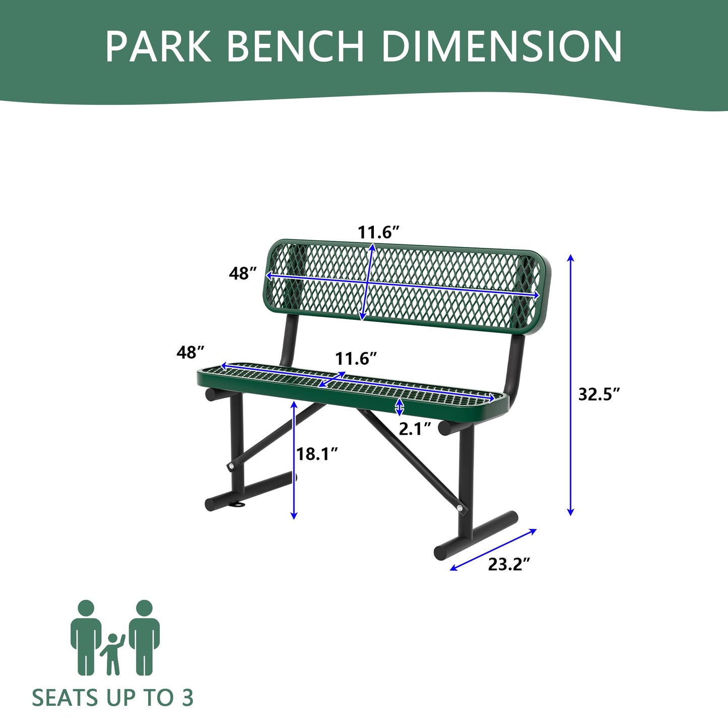 Choosilay 4/6/8 Feet Park Bench for Outside Heavy Duty Metal, Garden Benches Outdoor Bench with Backrest & Portable Frame, for Shopping Malls Stores Parks Patios Decks, Green