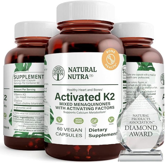 Natural Nutra Full Spectrum Vitamin K2 Supplement, Support Cardiovascular Health, Liver Function, Metabolic Health, Heart Health, Help Promotes Bone & Dental Health, 75 mcg, 60 Capsules (Pack of 3)