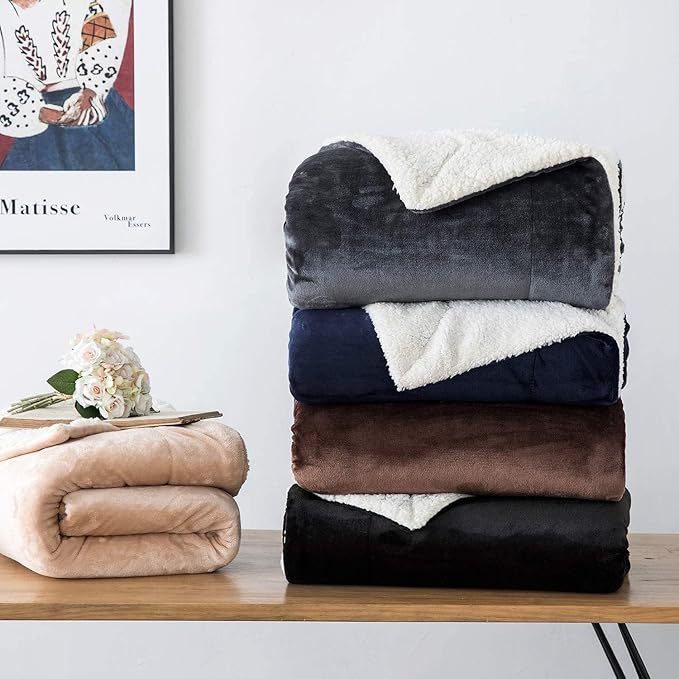 IR Imperial Rooms Sherpa Fleece Throw Blanket for Couch - Soft and Fuzzy Blanket for Winter - Reversible Thick and Warm Fluffy Throw Blankets for Bed, Sofa, Camping and Travel, Light Grey, 50x60Inches