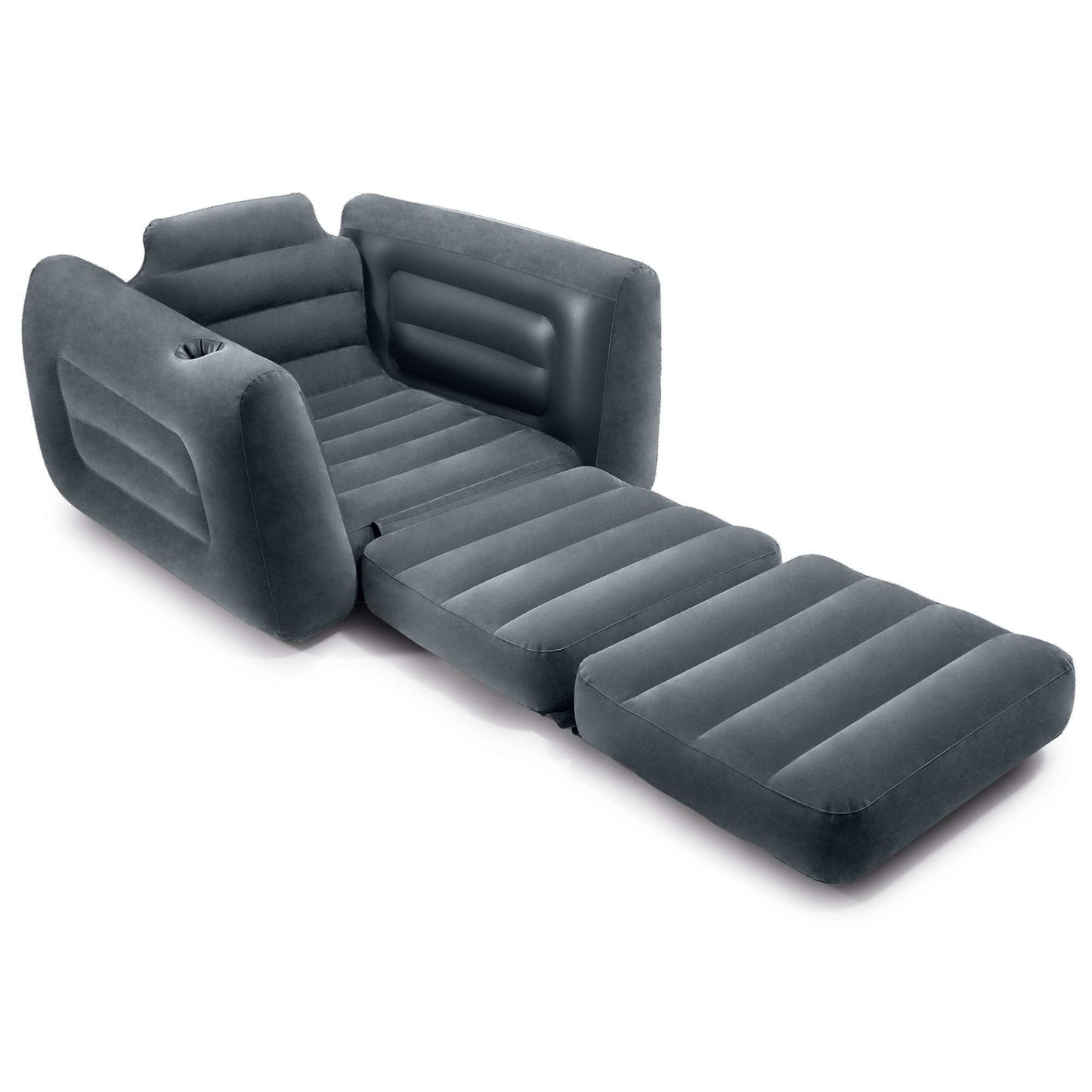 Intex 2 in 1 Inflatable Pull Out Sofa Chair and Twin Air Bed Mattress with Cup Holders for Indoor and Outdoor Use for Adults (3 Pack), Charcoal