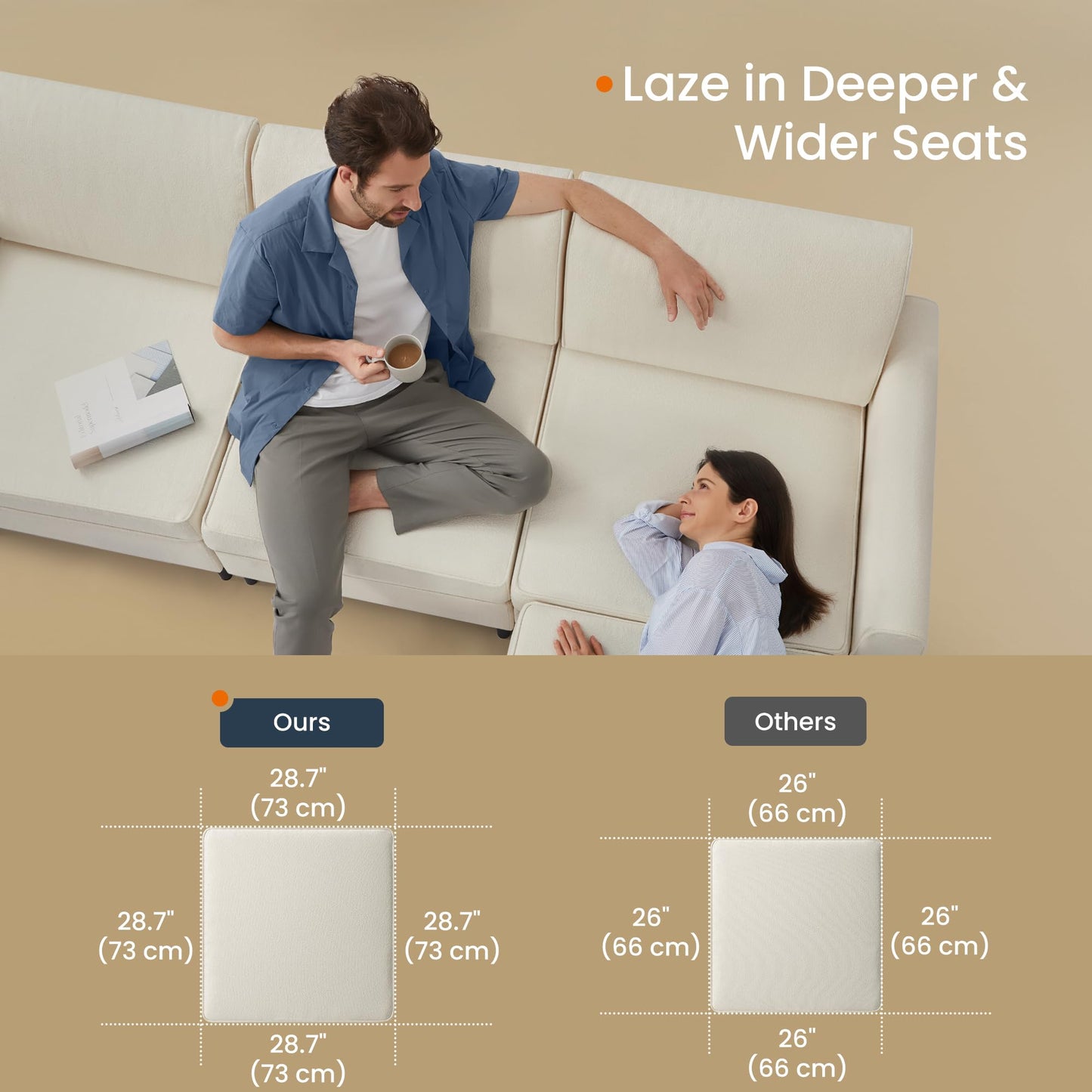 SONGMICS HOME Modular Sectional Sofa, Convertible 6-Seat U-Shaped Couch with Ottoman, Deep Seat, Sectional Couches for Living Room, Cream White ULCS064W01