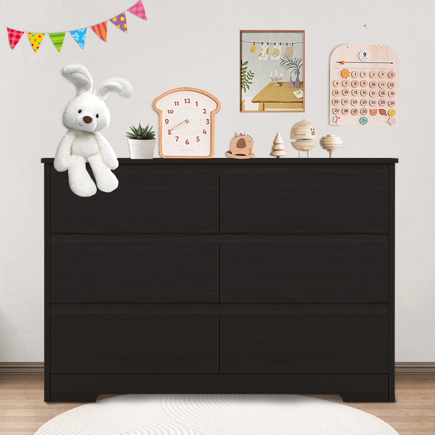 IBXFO Black 6 Drawer Dresser for Bedroom, Wide Modern Chest of Drawers No Handles, Wood Storage Cabinet for Living Room, Hallway, Entryway