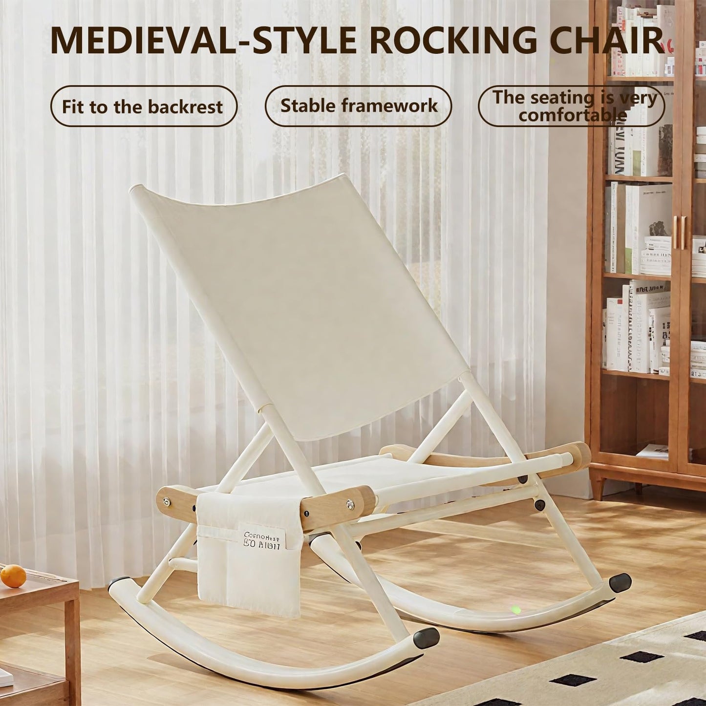 Folding Patio Outdoor Rocker Chairs,Comfortable Folding Freestyle Lounge Chair with Side Pocket Carry Bag,Hard Armrests,Supports 400 lbs-White