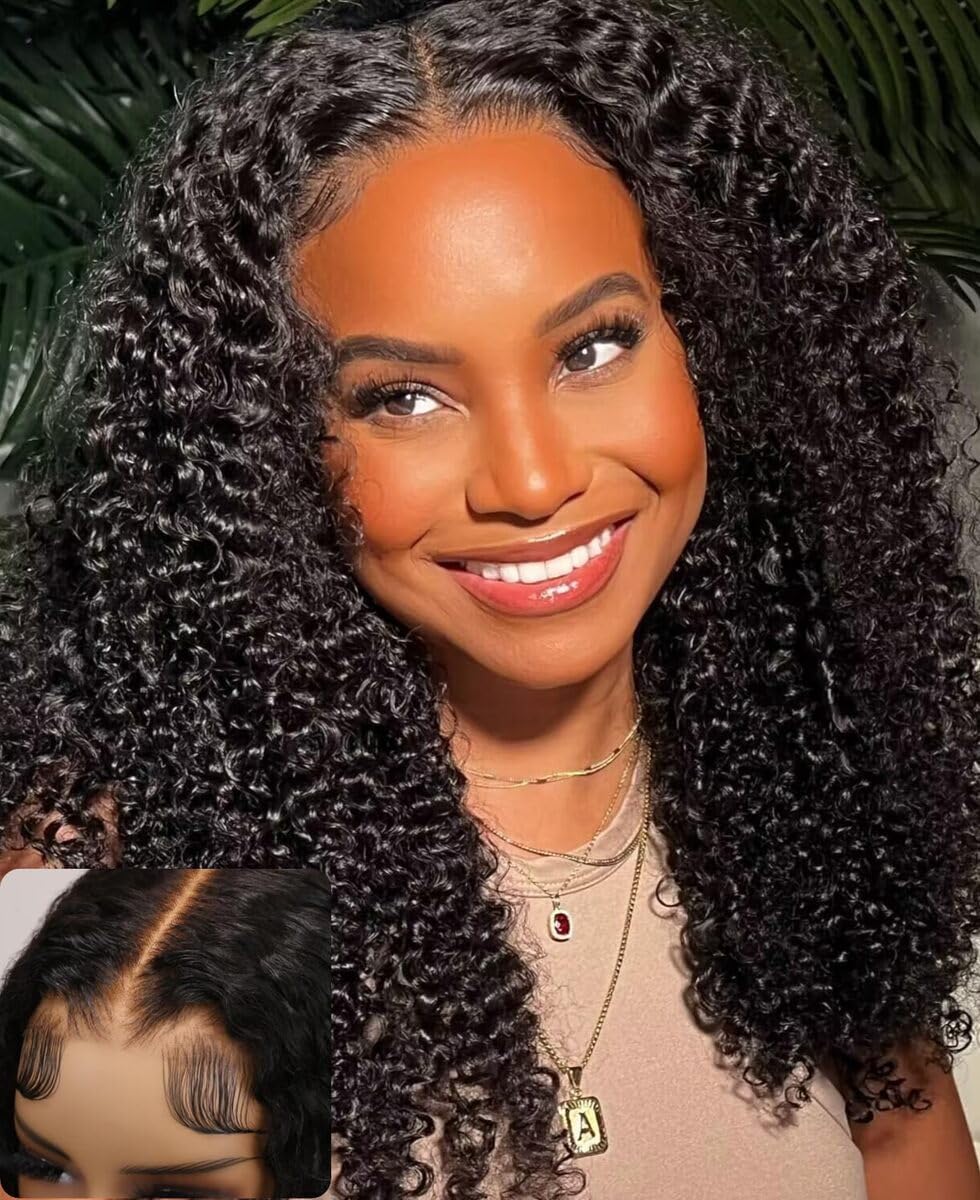 UNICE Curly Human Hair Wigs 7X5 Bye Bye Knots Glueless Wigs Human Hair Pre Plucked Pre Cut Pre Baby Hair Put on and Go Wig 14 inch