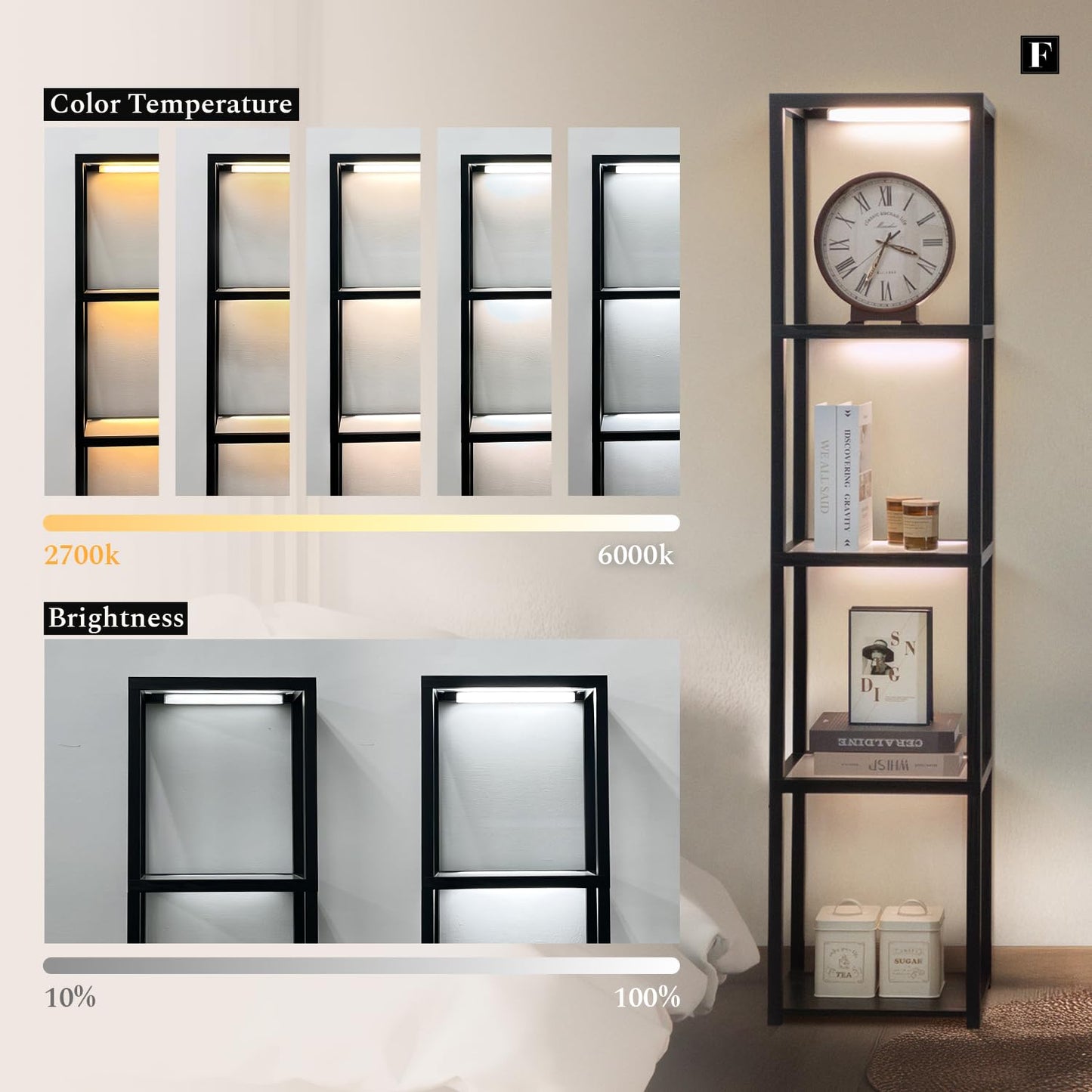 FENLO LED Glass Display Cabinet – Dimmable Lighted Furniture for Bedroom, Living Room, or Office – Glass Curio Cabinet Shelf Lamp with App + Remote Control + Adjustable Lighting Fantasy Lite