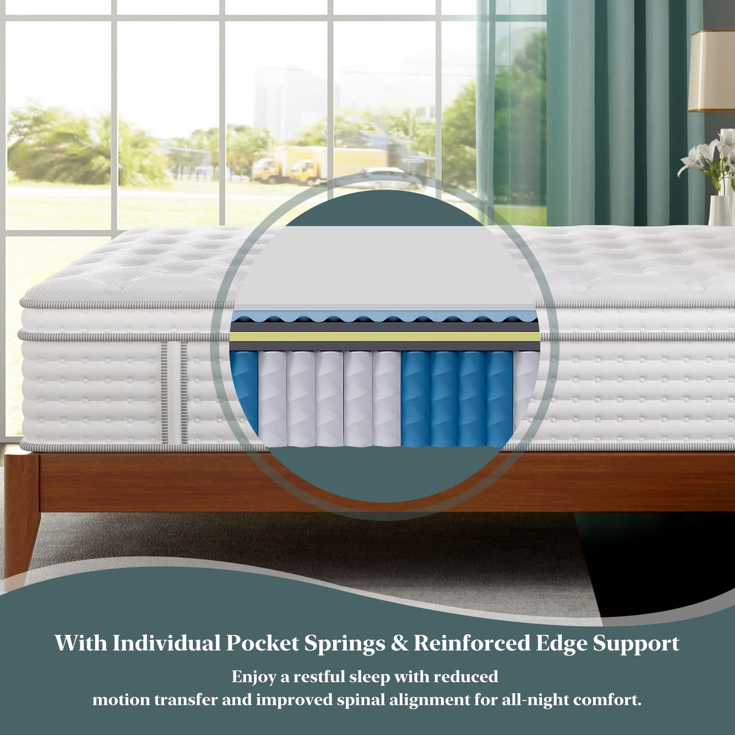 Firm Mattress Queen Size 12 Inch - Cooling Hybrid Mattress in a Box with Individual Pocket Spring for Extra Back&Lumbar Support, Adjustable Bed Compatible, 365-Nights Trial,Fiberglass-Free,CertiPUR-US