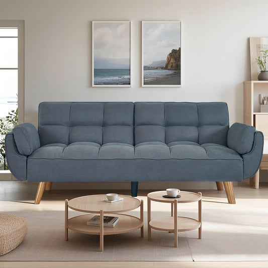 Convertible Futon Sofa Bed, 75″Linen Modern Futon Couch with Adjustable Backrest, Easy Assembly Sleeper Sofa Couch, Upholstered Recliner Couches for Small Living Room, Bedroom and Office (Dark gray)