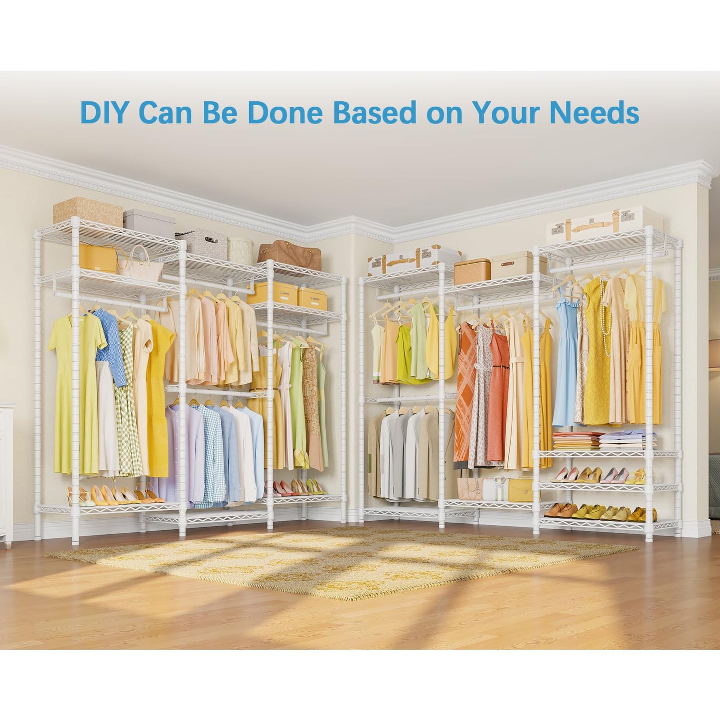 VIPEK V5 Portable Closet Wardrobe Heavy Duty Clothes Rack, Freestanding Clothing Racks with 4 Hang Rods & 8 Shelves, Adjustable Custom Closet Racks, 68.9" L x 15.7" W x 76.4" H, Max Load 800LBS, White
