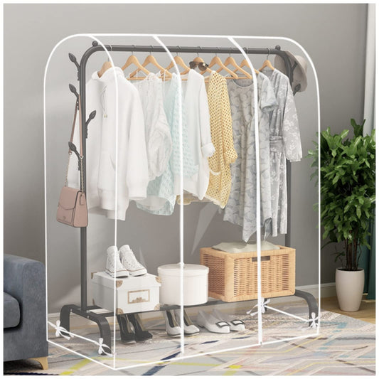 Clear Garment Rack Cover, Transparent PEVA Clothes Rack Cover with 2 Durable Zipper, Clothing Dustproof & Waterproof Protector Cover