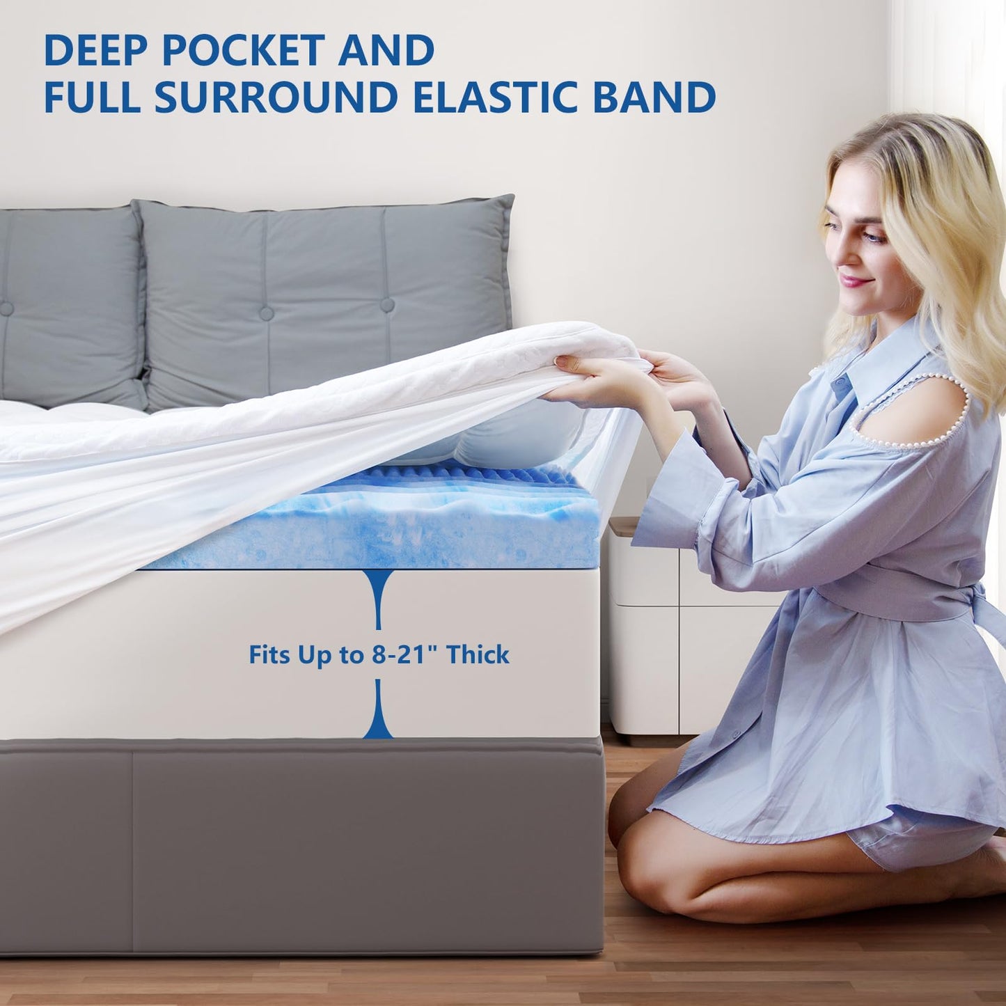 KAYFIA Dual Layer 3 Inch Memory Foam Mattress Topper Queen, 2 Inch Cooling 7-Zone Gel Memory Foam Plus 1 Inch Down Alternative Pillow Top Mattress Topper, with Deep Pocket, Support for Back Pain