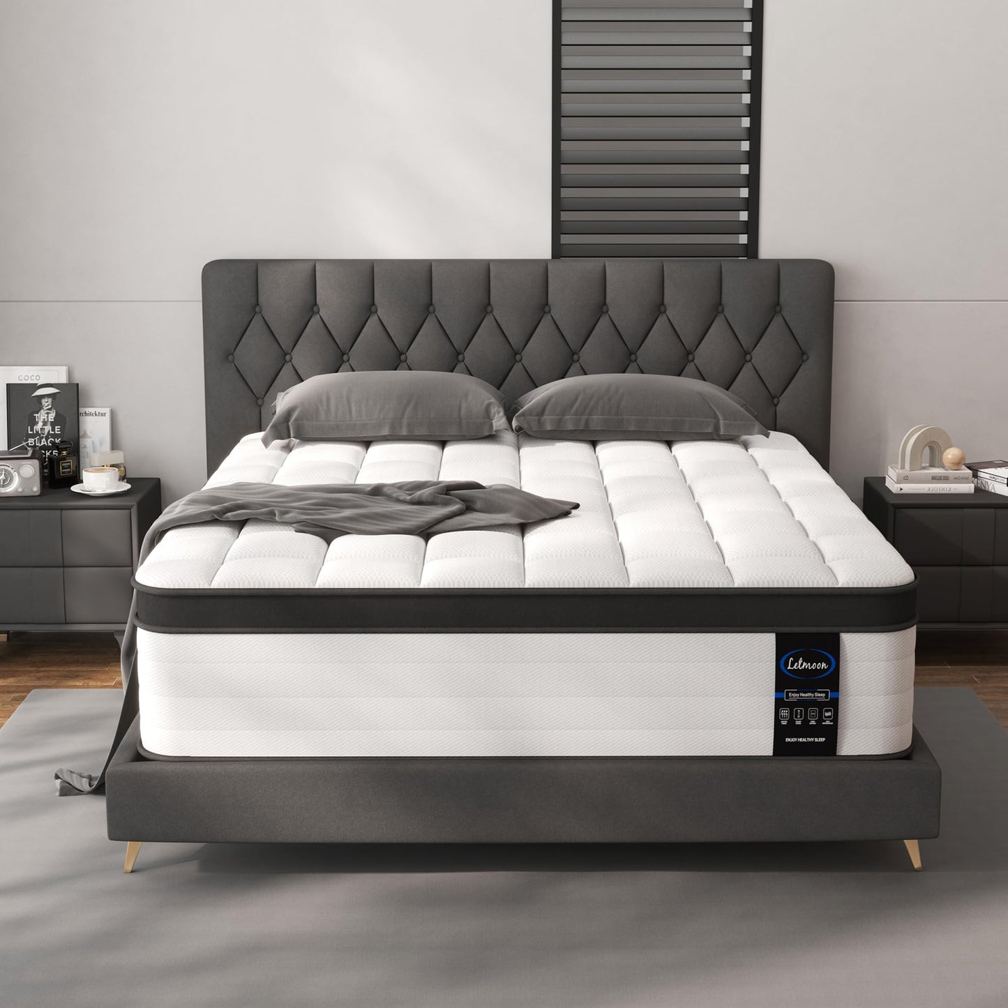 LETMOON King Mattress, 14 Inch Hybrid King Size Mattress in a Box, Medium Firm Memory Foam and Pocket Springs, Strong Edge Support, Pressure Relief