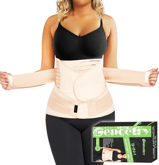 3 in 1 Postpartum Belly Band Wrap Support Recovery Girdles Abdominer Binder Post Surgery Belly&Waist&Pelvis Support Belt & Back Brace (Beige, X-Large)
