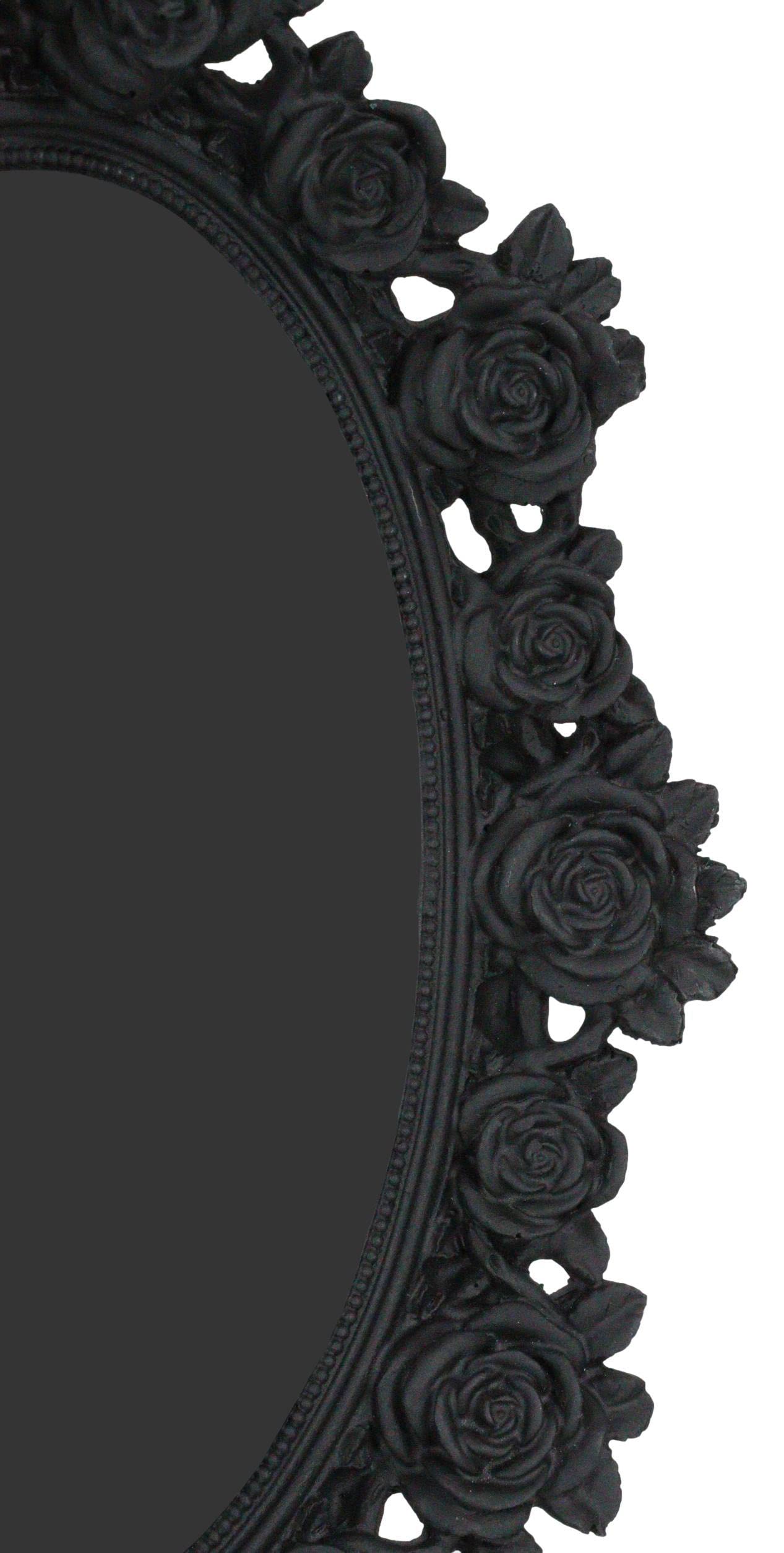 Ebros Gift Victorian Black Gothic Roses Floral Decorative Vanity Dressing Desktop Table Mirror Oval Shaped Figurine with Dark Alchemy Ossuary Macabre Boudoir Accent