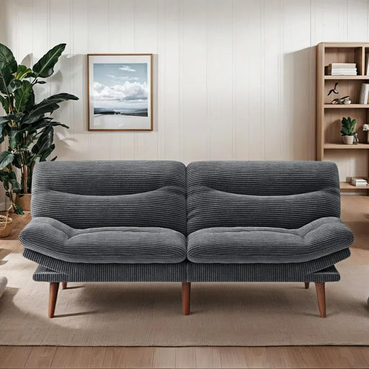 AMADA HOMEFURNISHING Convertible Futon Sofa Bed,66″ Grey Futon with Adjustable Backrest & Armrests,Folding Sleeper Recliner for Small Spaces, Play Room Or Office, Corduroy Small Couch