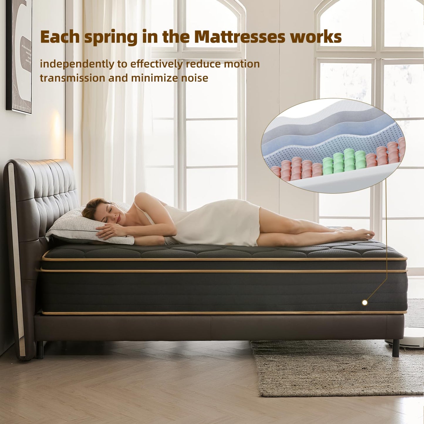 Nocavellis Queen Mattress 12 Inch, Queen Size Mattresses in a Box, Cooling Gel Memory Foam, Pressure Relief, Breathable Comfort Soft Bed Hybrid Mattress, Medium Firm Feel