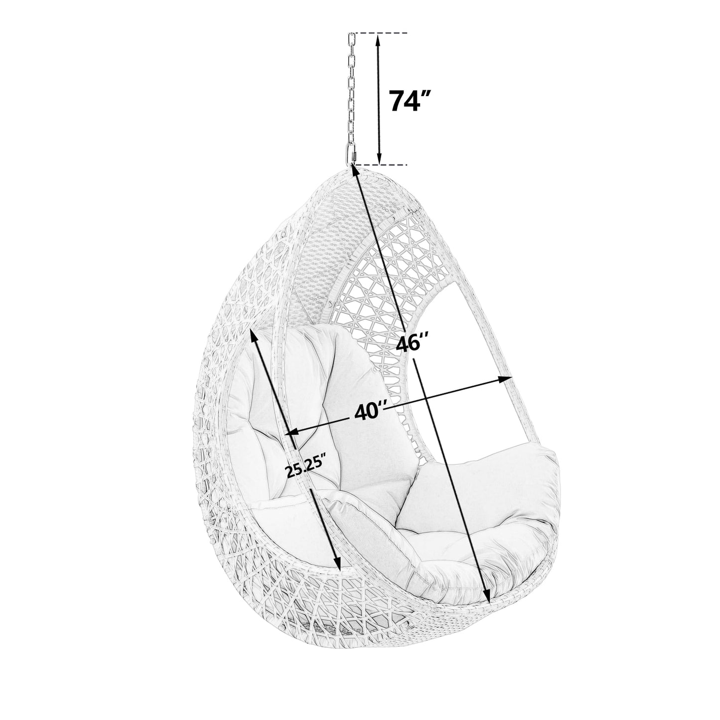 Ulax Furniture Hanging Egg Chair, Tear DropChair with Beige Cushion (Without Stand)