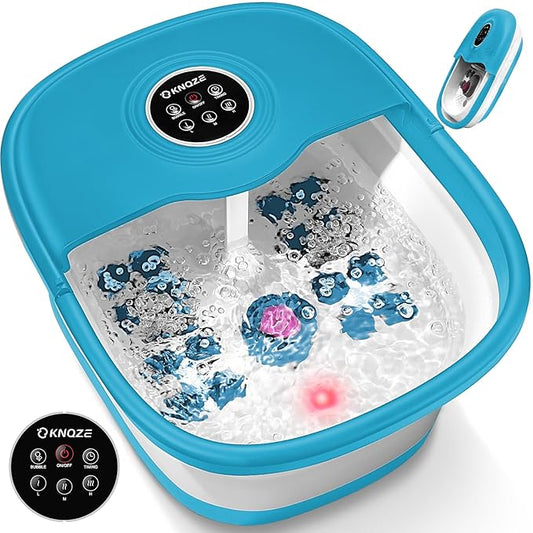 Collapsible Foot Spa Bath with Heat, Remote Control, Temperature Control, Bubbles, Red Light, Pumice Stone, 16 Massage Roller Pedicure Foot Spa Tub Foot Soaker for Soothe & Relax Tired Feet