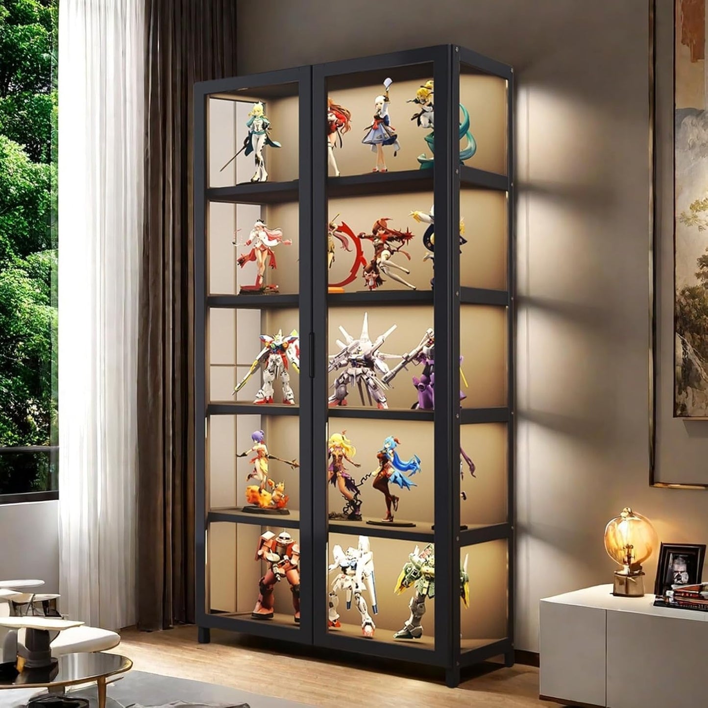 HMBTCRY Display Cabinet with Acrylic Glass Doors,5-Tier Display Cases for Collectibles, Large Toy Display Shelves & Kids Bookcase for Playroom, Bedroom Study Room (Black-1)