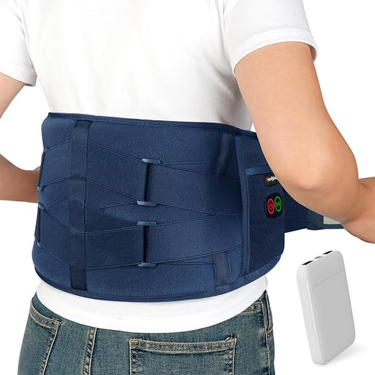 Comfytemp Cordless Heating Pad with Massager for Back Pain Relief, Portable Lower Back Massager Wearable, Father's Day Gifts, Birthday Gifts for Dad Mom Men Women, 3 Heat, Auto-Off Blue