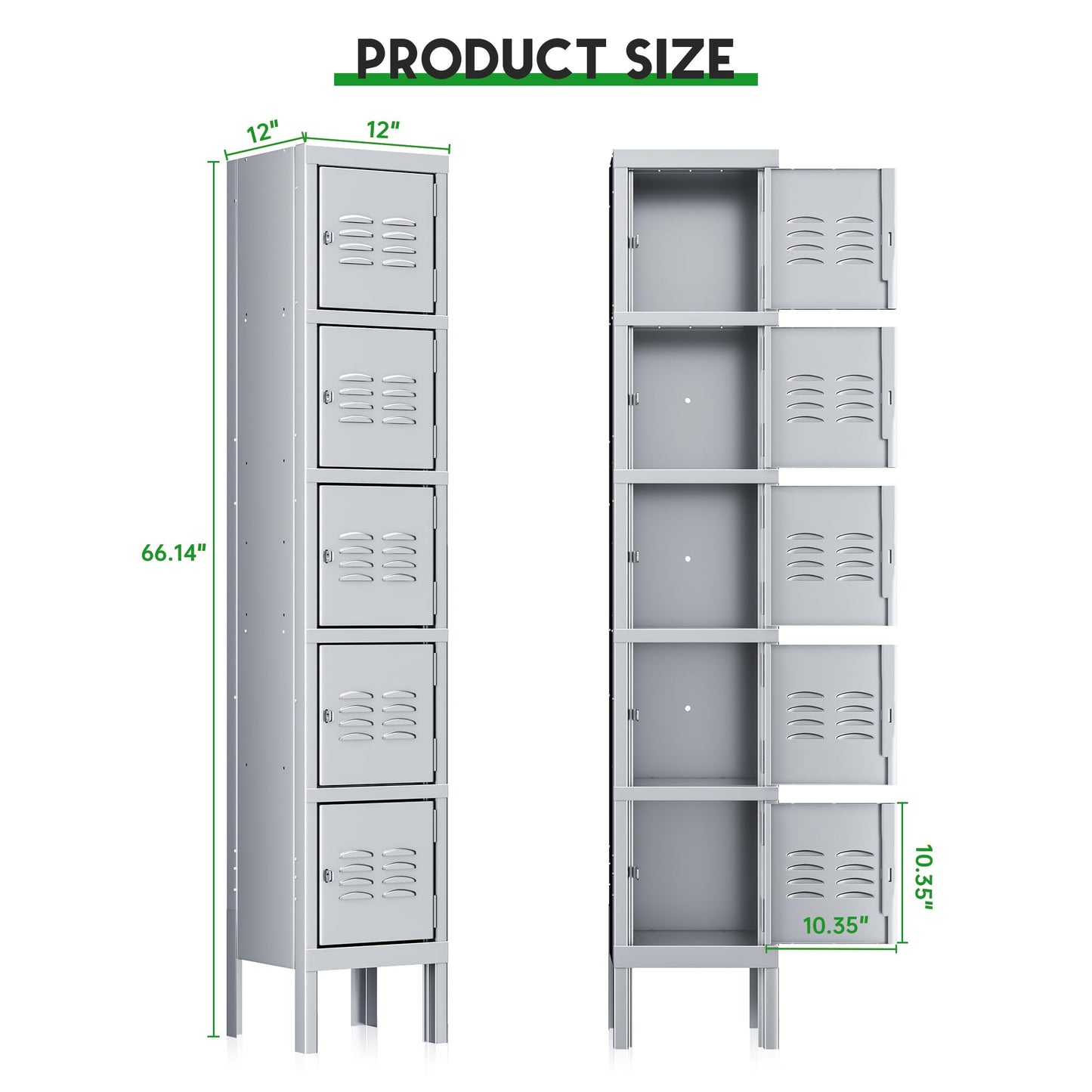 INTERGREAT Metal Locker for School Office Gym Metal Storage Locker Cabinet for Employees Students Steel Locker Triple Tier with 5 Door Gray