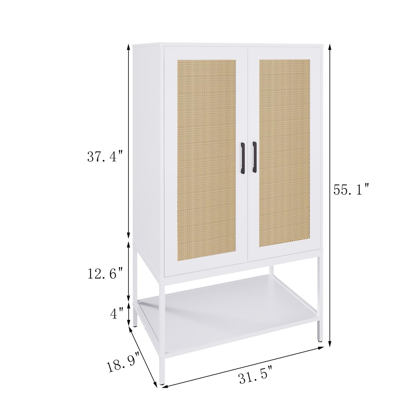 BOCVKENN Wardrobe Closet,Rattan Bedroom Armoires with 2 Doors,Wooden Wardrobe Cabinet with Shelves and Hanging Rod for Clothes,White