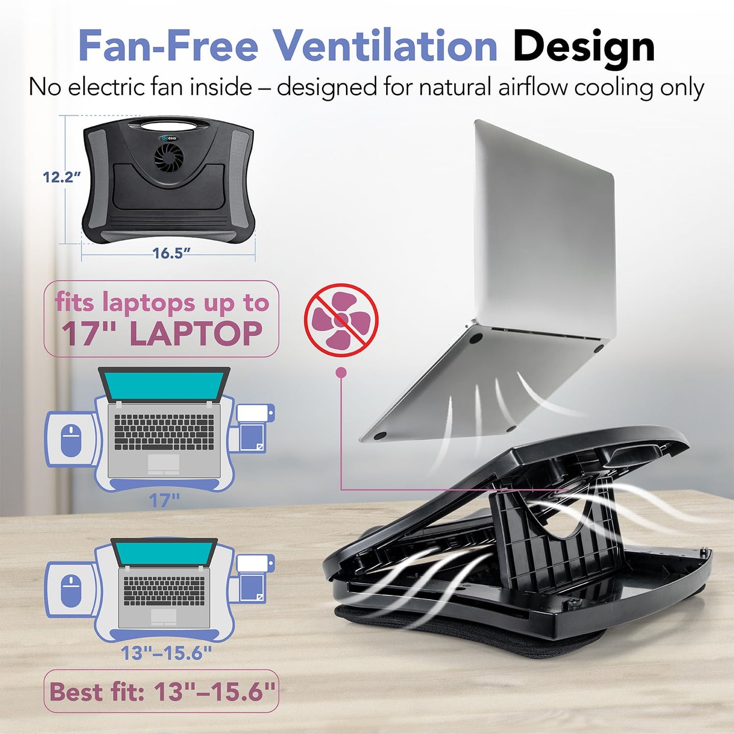 EHO Portable Lap Desk with Cushion, Detachable Mouse Pad Tray and Phone Holder, Adjustable Laptop Stand with 5 Angles, for Home, Office, Sofa, Bed