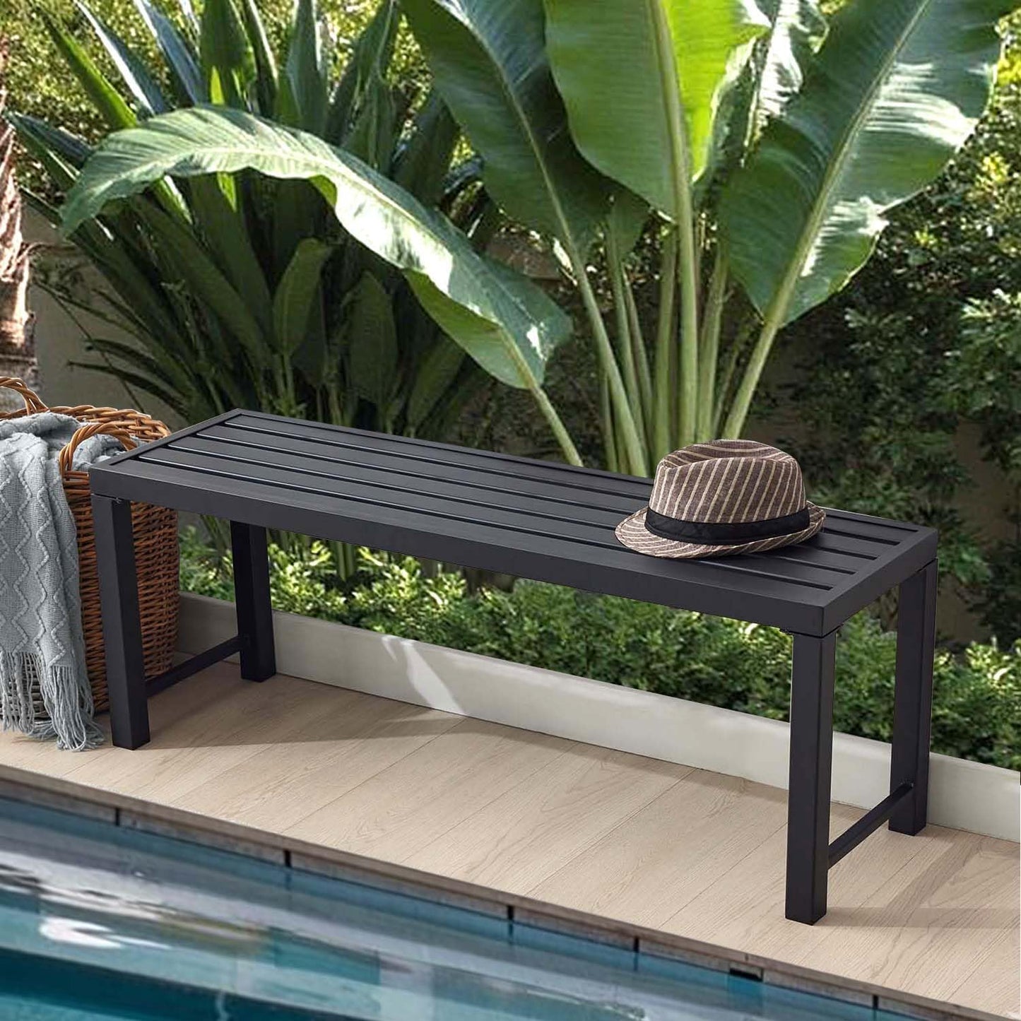 Stabrech Black Outdoor Backless Bench for Garden, Set of 2, Metal Outdoor Bench Weatherproof, Patio Benches for Outdoors, Benches Seat for Backyard, Porch