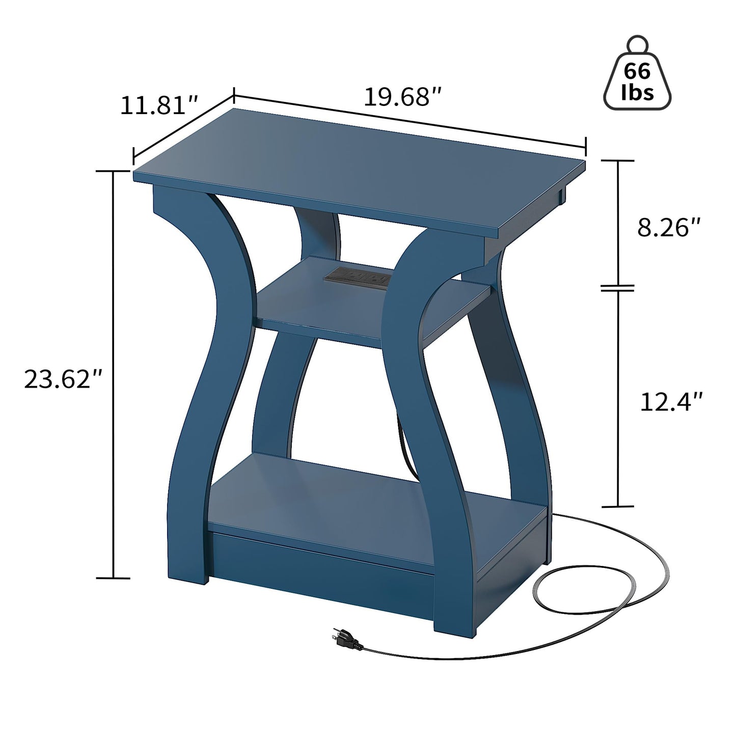 FROMJBEST End Tables Living Room Set of 2,End Table with Charging Station and USB,Navy Blue Side Table, Nightstand for Bedroom,3 Tier End Table with Storage Shelf for Living Room Navy Blue