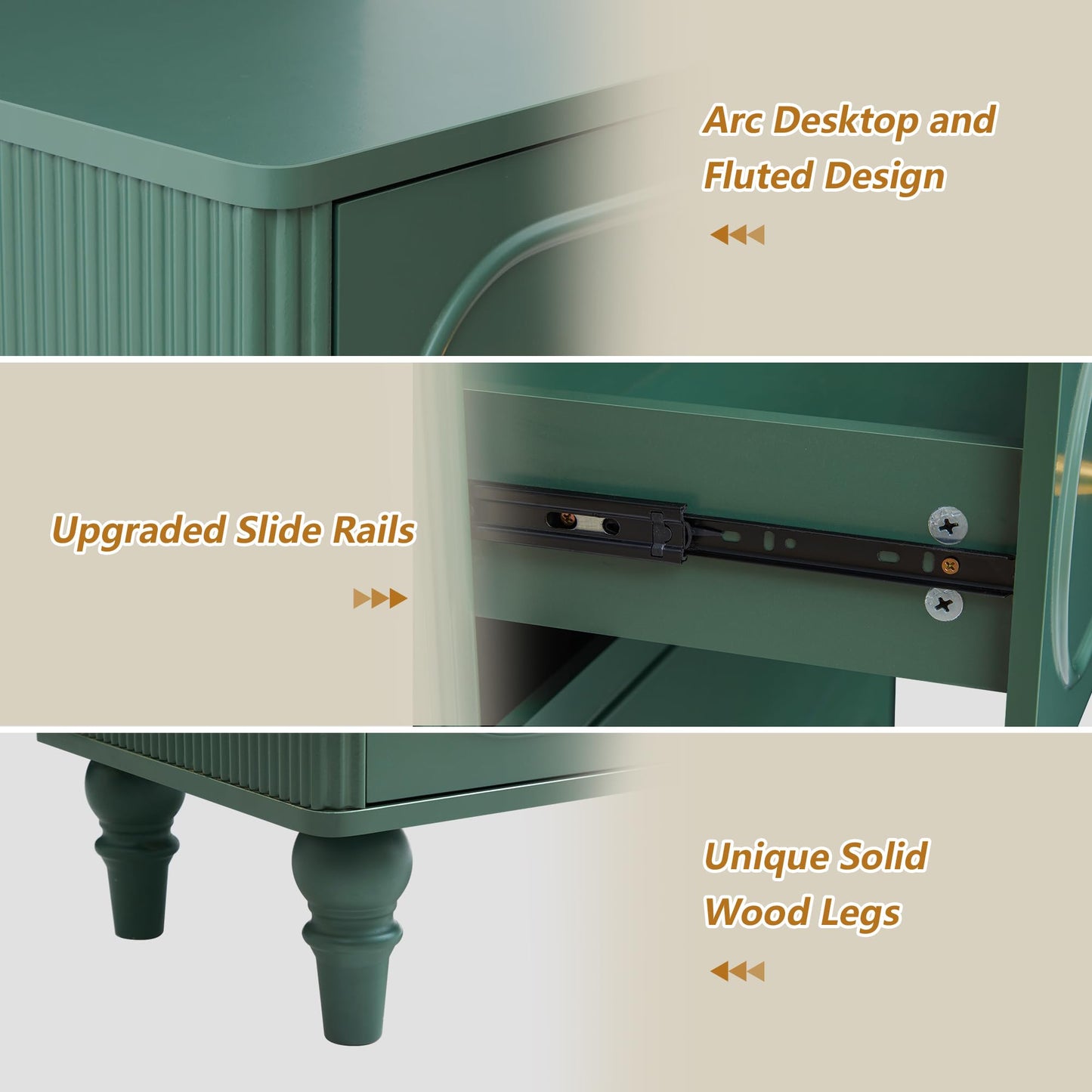 ORRD 5 Drawer Fluted Dresser for Bedroom, Mid Century Modern Chest of Drawers, Wood Storage Large Dresser Organizer for Bedroom Living Room Hallway Closet, Green
