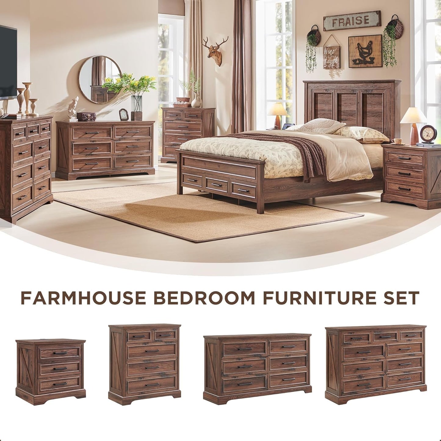 JXQTLINGMU Farmhouse 6 Drawers Dresser for Bedroom, 52'' Wide Large Wood Dressers with Bar Handles, Chests of Drawers with Storage Dressers Organizer for Bedroom, Hallway Off White