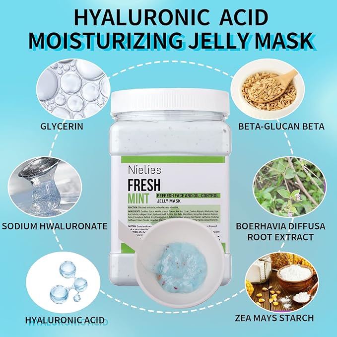 Jelly Mask for facials, Facial Skin Care- Peel-Off Jelly Mask Set, Face Mask For Instant Hydration, Vegan Peel Off Face Mask, For Moisturizing, Smoothing (Fresh Mint)