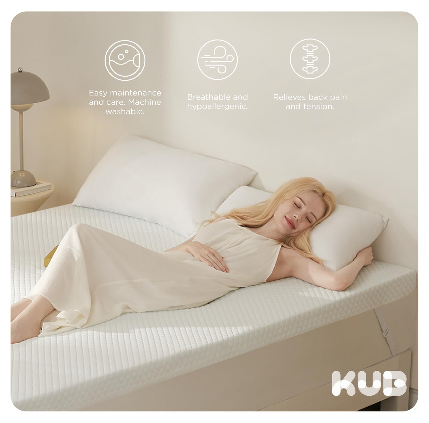 KUB 3 Inch Thick Memory Foam Mattress Topper Queen Size 60x80 Inch 3 Inch-Pain Relief Bed Topper with Breathable Cover White