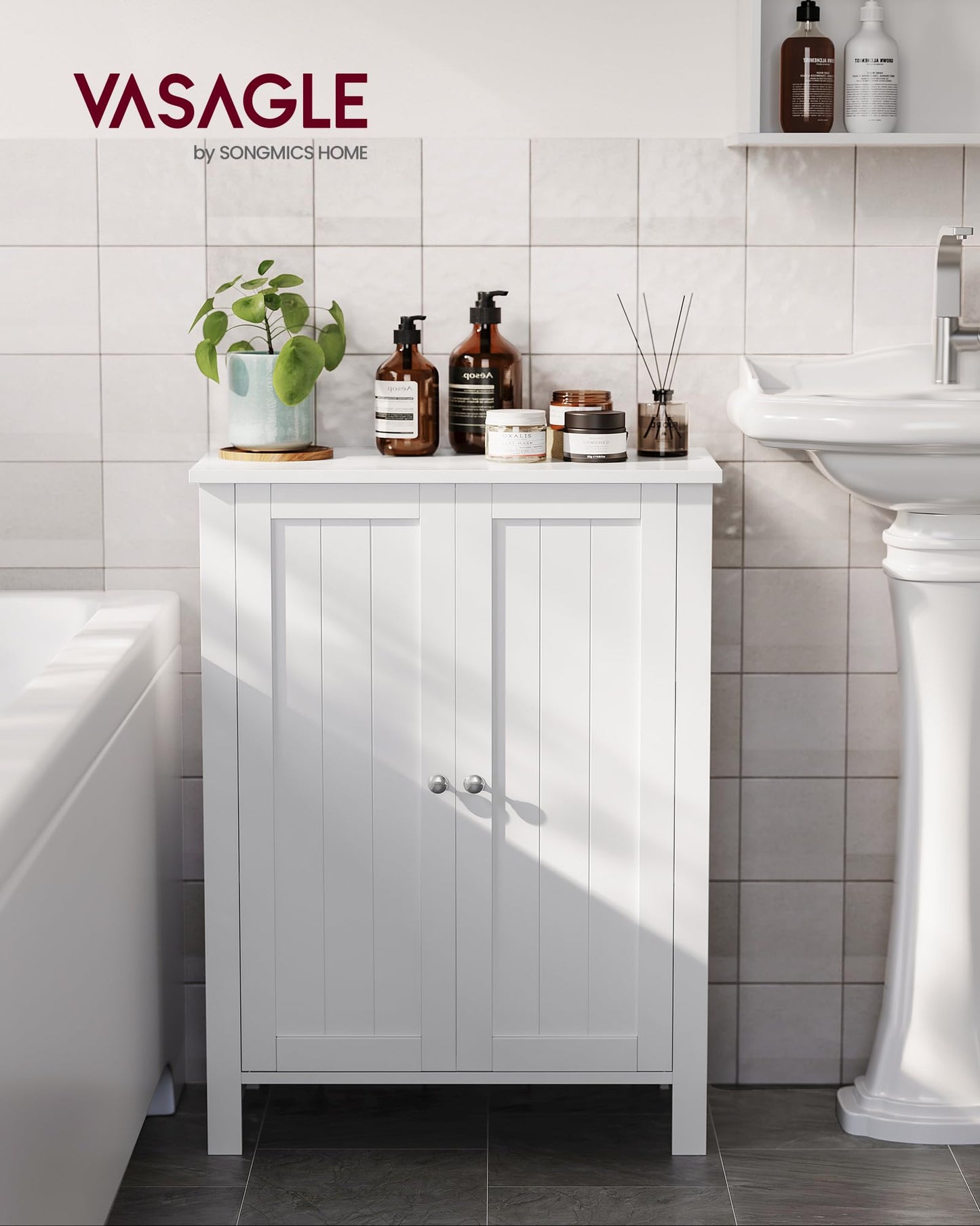 VASAGLE Bathroom Floor Storage Cabinet, Freestanding Bathroom Storage Unit with 2 Adjustable Shelves, 11.8 x 23.6 x 31.5 Inches, White UBCB60W