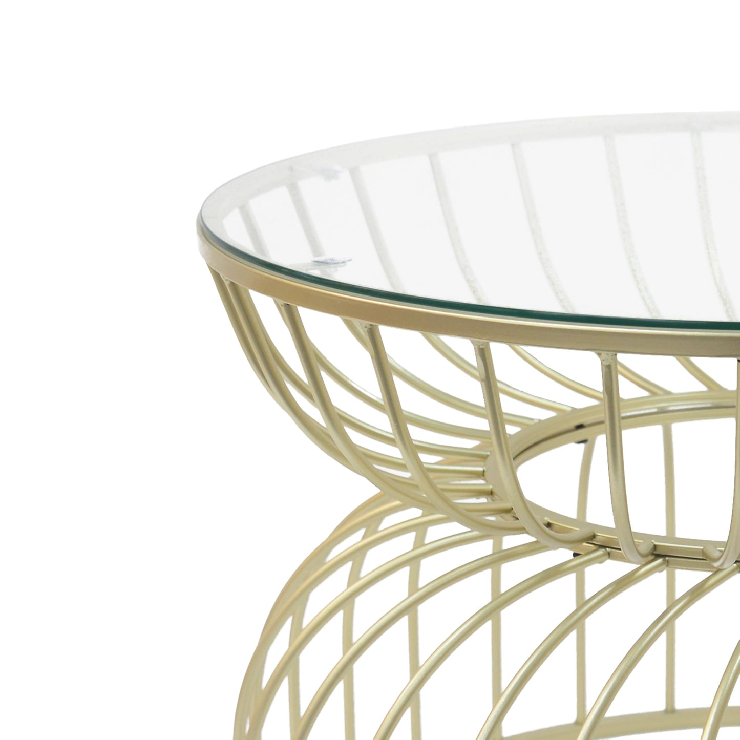 Rpuzonier 27.50" Round Glass Top Coffee Table for Living Room, Small Circle Gold Center Table with Hollow Lines, Hourglass Curved Lines Frame, Modern Sofa Side Table for Home, Office, Apartment