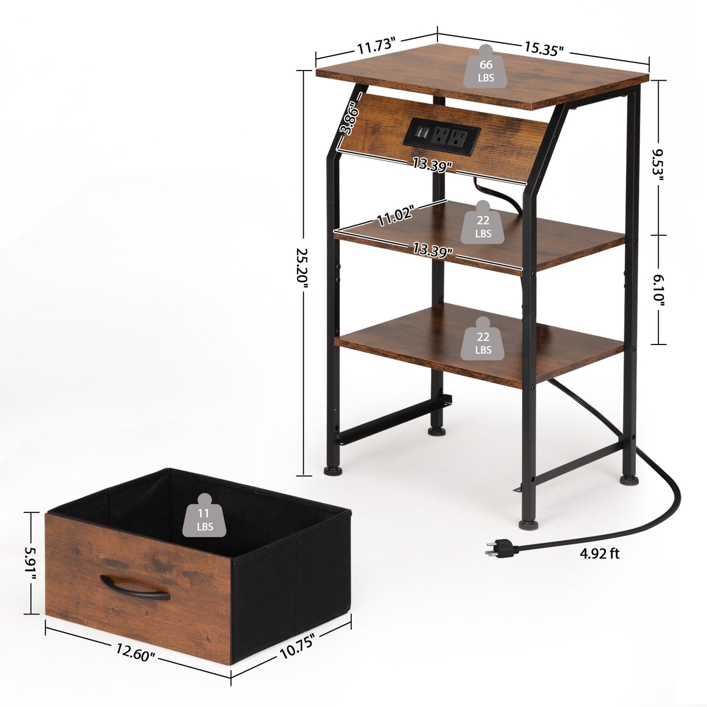 JAXPETY Nightstands Set of 2, Night Stand with Drawer Shelf and Charging Station, Storage End Table, Bedside Table for Bedroom Living Room Sofa, Rustic Brown