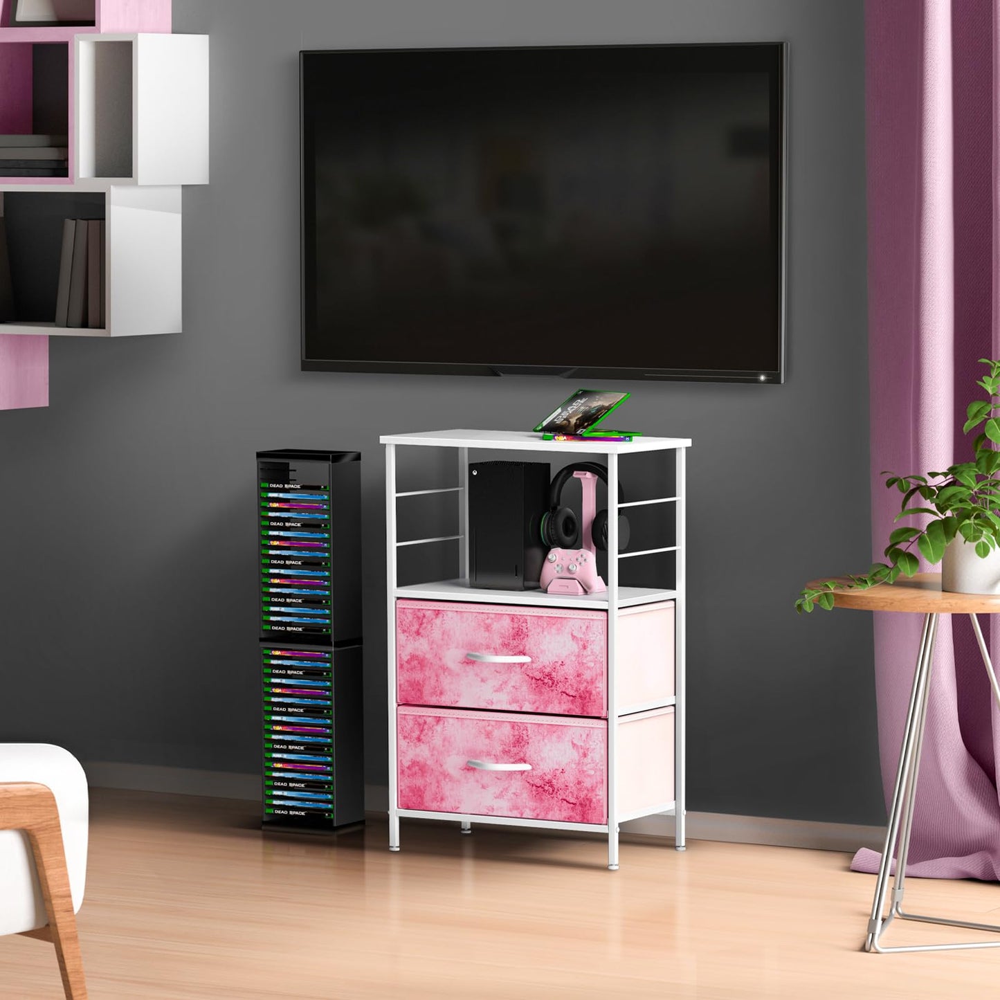 Sorbus 2 Drawer Shelf Storage Nightstand - Kids Bedside Furniture End Table Night Stand with Steel Frame Wood Top & Easy Pull Fabric Bins, Dresser & Chest for Home Bedroom Accessories Office & College