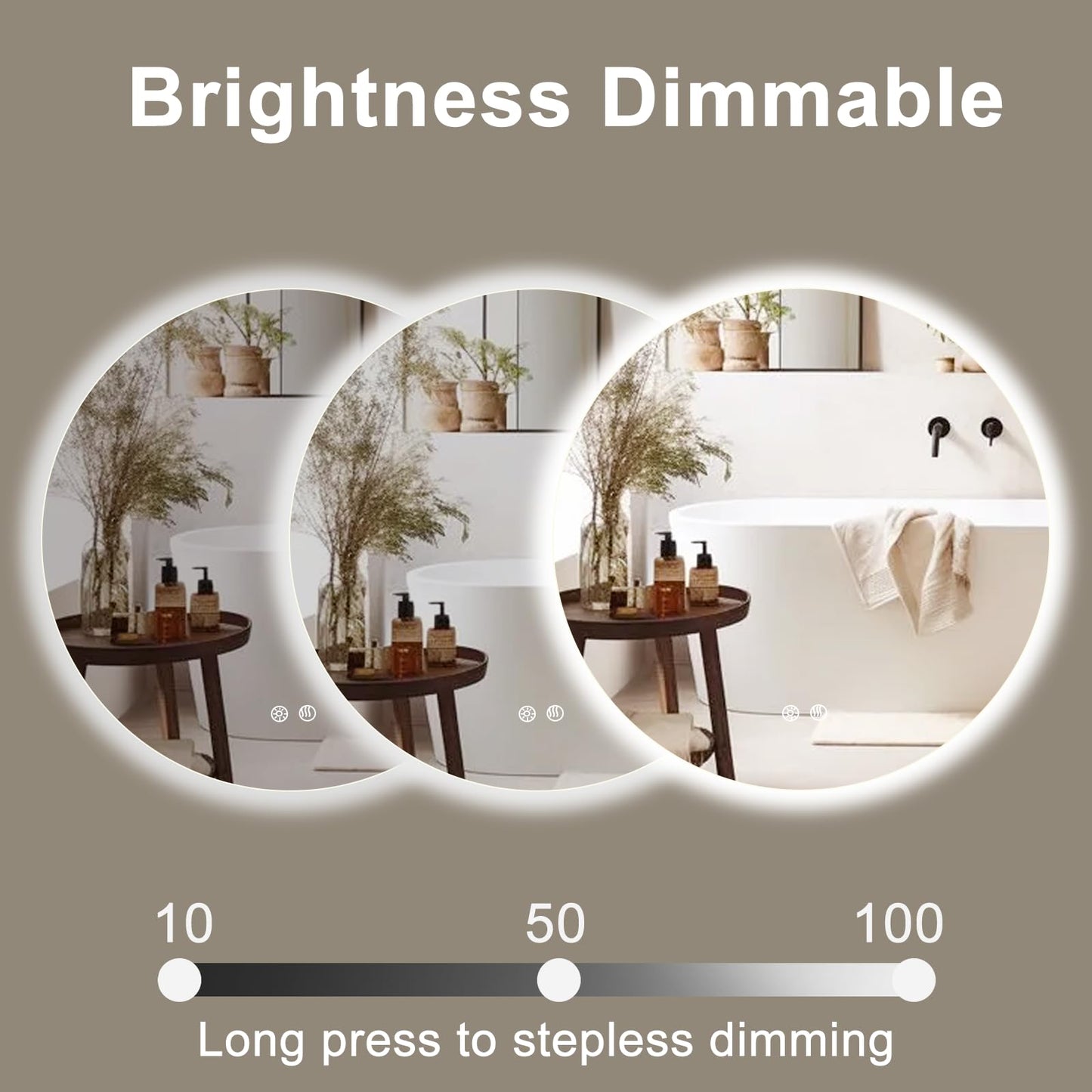 BuLife 36 Inch Round LED Bathroom Mirror Backlit Anti-Fog Wall Mounted Lighted Bathroom Vanity Mirror 3 Colors Light Dimmable Smart Makeup Mirror with Touch Switch
