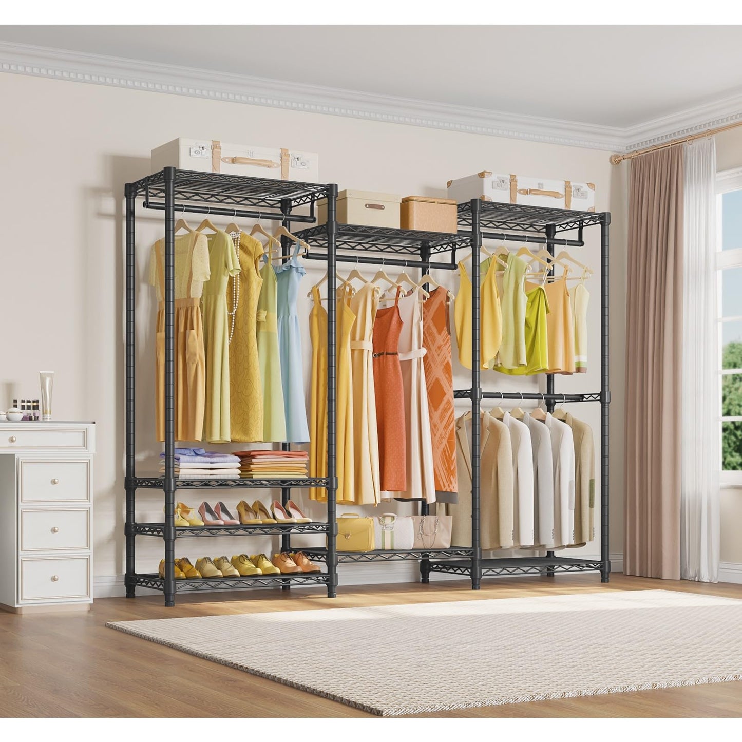 VIPEK V5 Portable Closet Wardrobe Heavy Duty Clothes Rack, Freestanding Clothing Rack with 4 Hang Rods & 8 Shelves, Adjustable Closet Racks, 68.9" L x 15.7" W x 76.4" H, Max Load 890LBS, Black