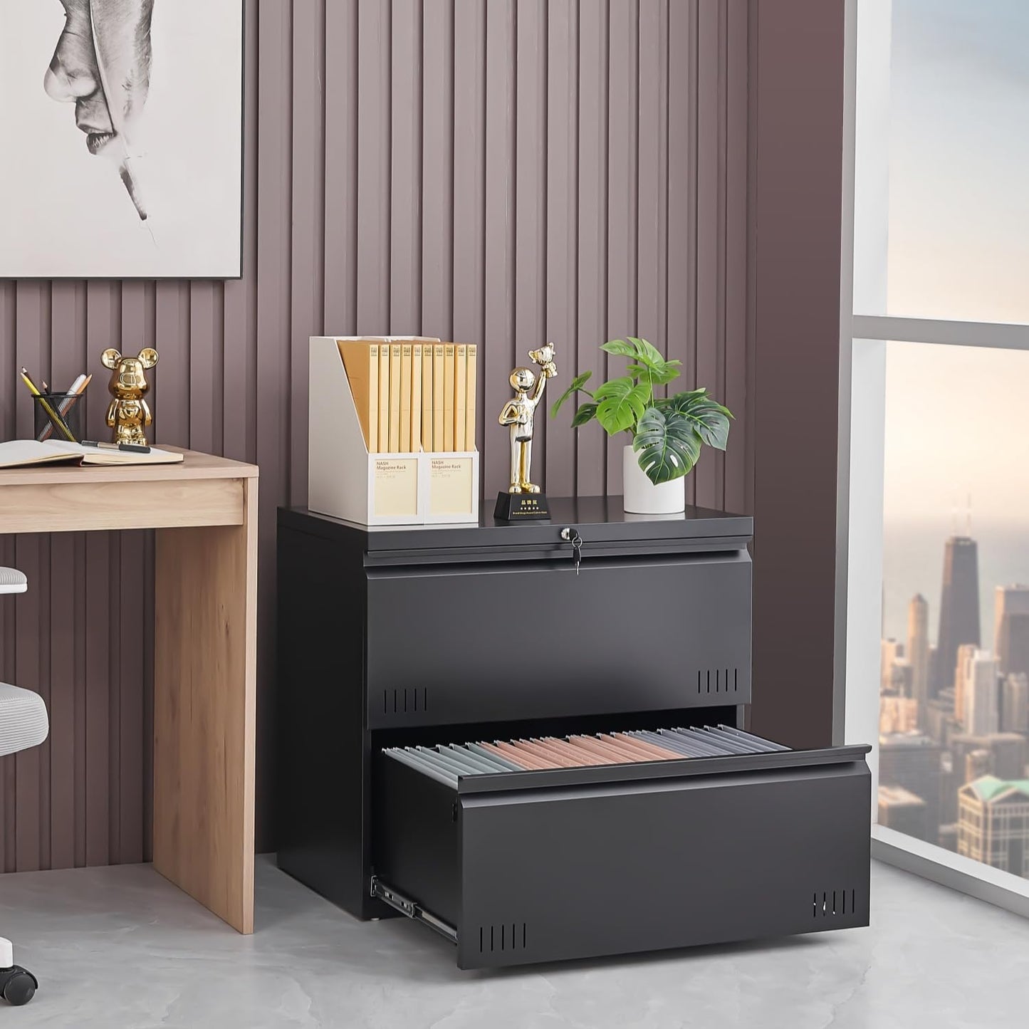 Approgreent 2 Drawer File Cabinet, File Cabinets for Home Office, Printer Stand, File Cabinet with Lock, Lateral Filing Cabinet for A4/Letter/Legal Size File Folders, Assembly Required(Black)