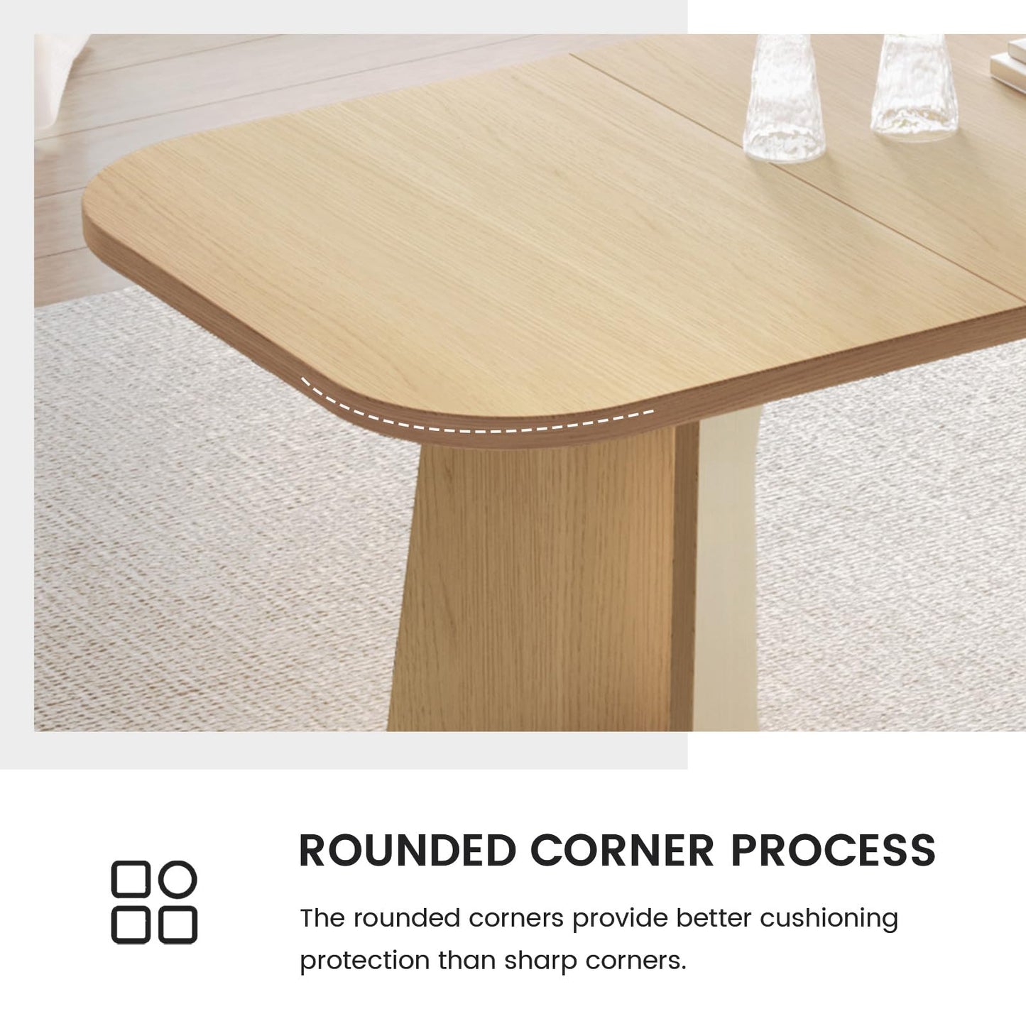 GraceNook 70.86" Dining Table for 4/6/8, Rounded-Corner Rectangular Kitchen Table, Dining Room Table for Kitchen, Dining Room, Home Office