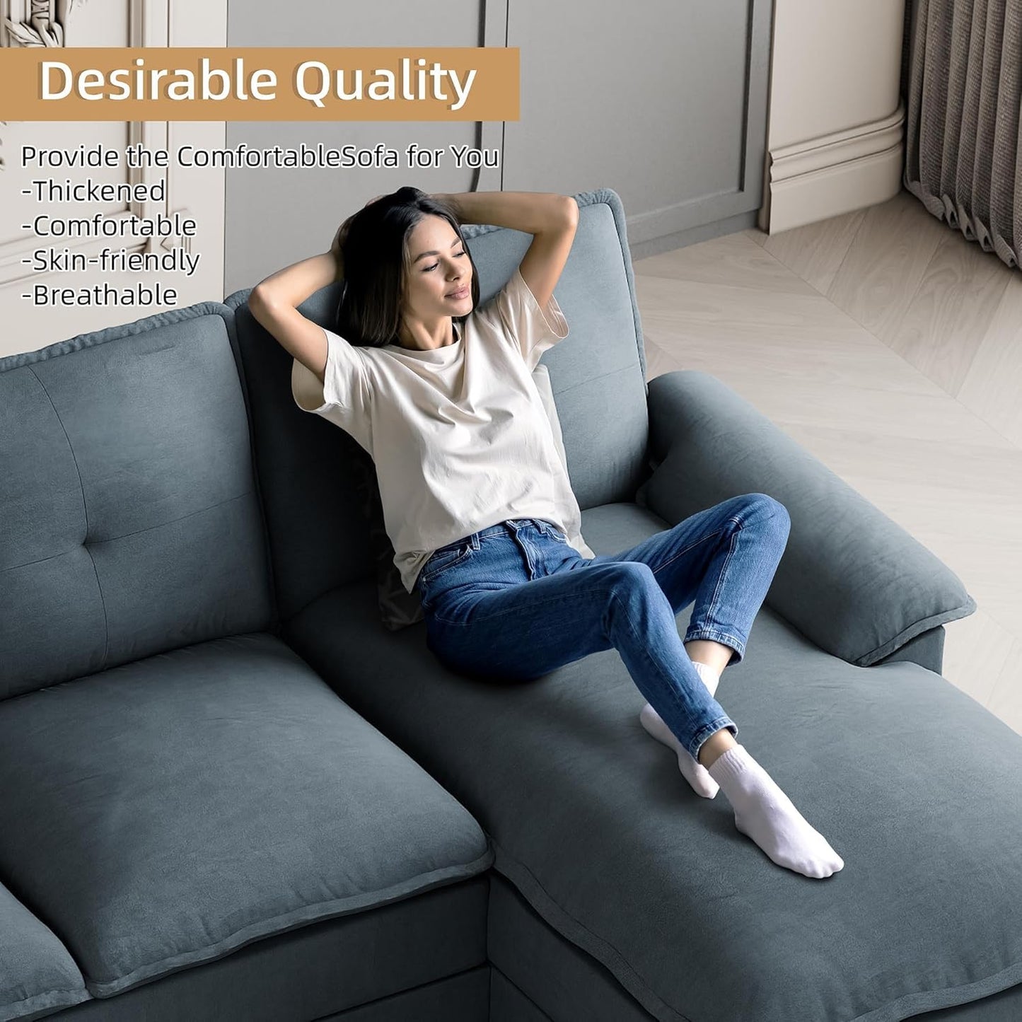 JAMFLY 110" Sectional Couches for Living Room, U-Shaped Couch 4 Seat Sofas with Double Chaises, Modern Modular Sectional Sofa Set for Apartment Furniture for Apartment, Dark Grey