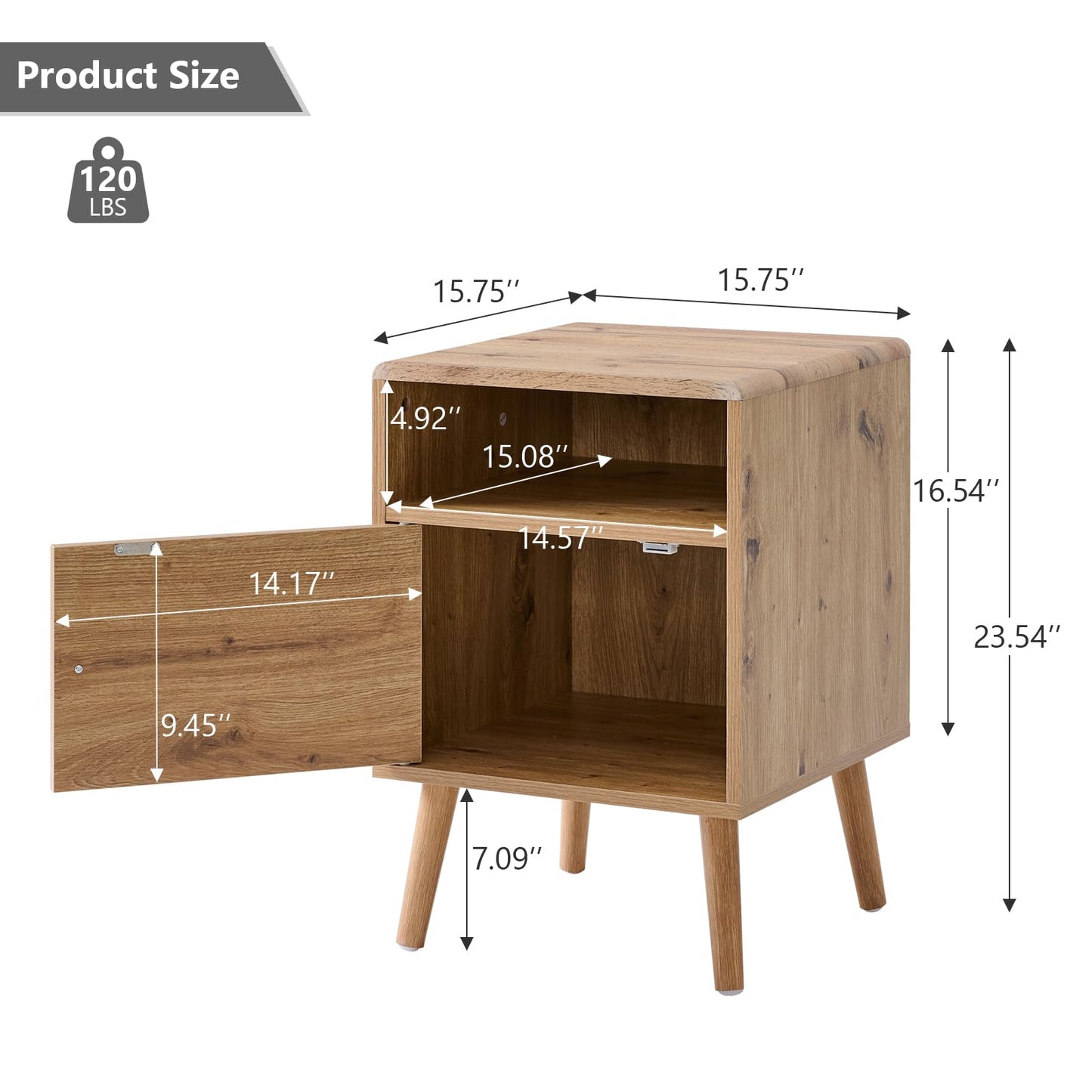 Noskatu Nightstands Set of 2,Night Stand with Rattan Decor Door,16" Modern Side Table with Curved-Top,Bedside Table with Wood Legs and Anti-Slip Pads for Bedroom,Living Room,Nature Wood