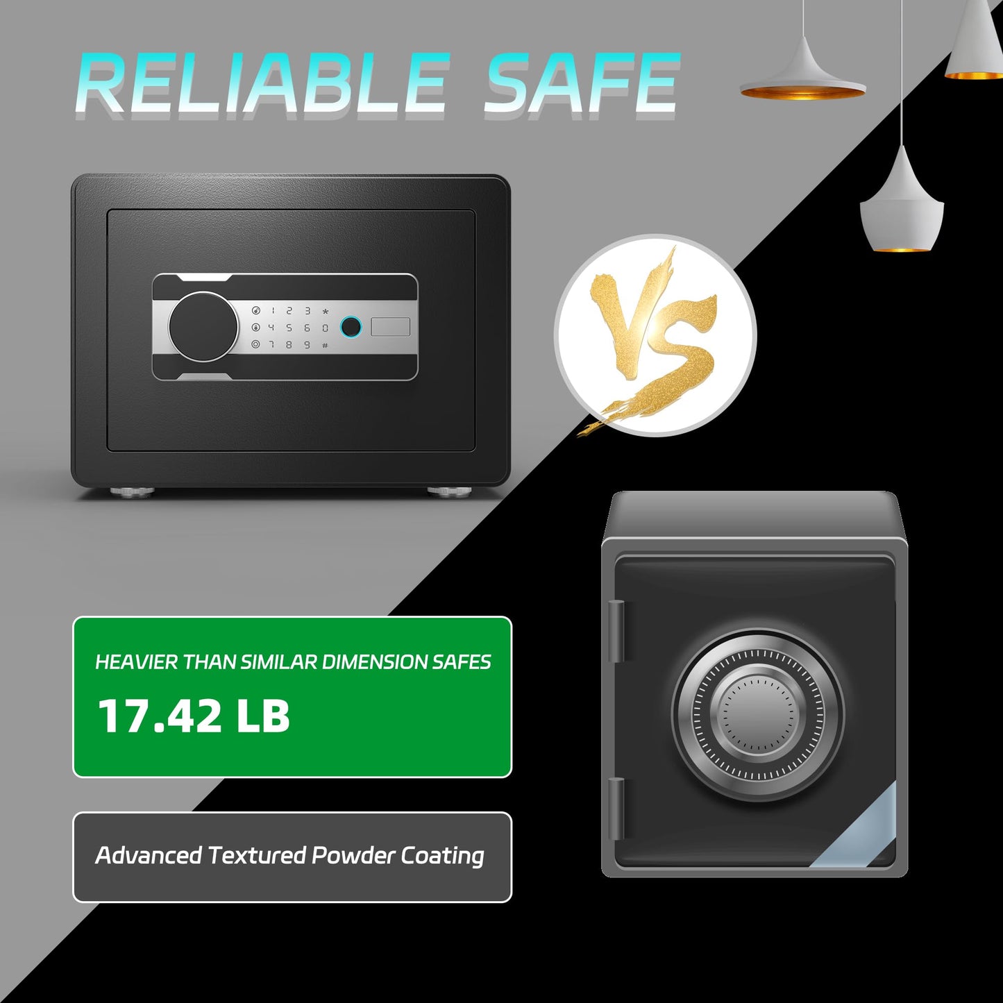 Reemoon Steel Security Safe Box with Electronic Keypad Lock, 0.8 Cubic Feet Home Biometric Safe Box for Secure Cash Jewelry Documents Valuables,Fingerprint Lock