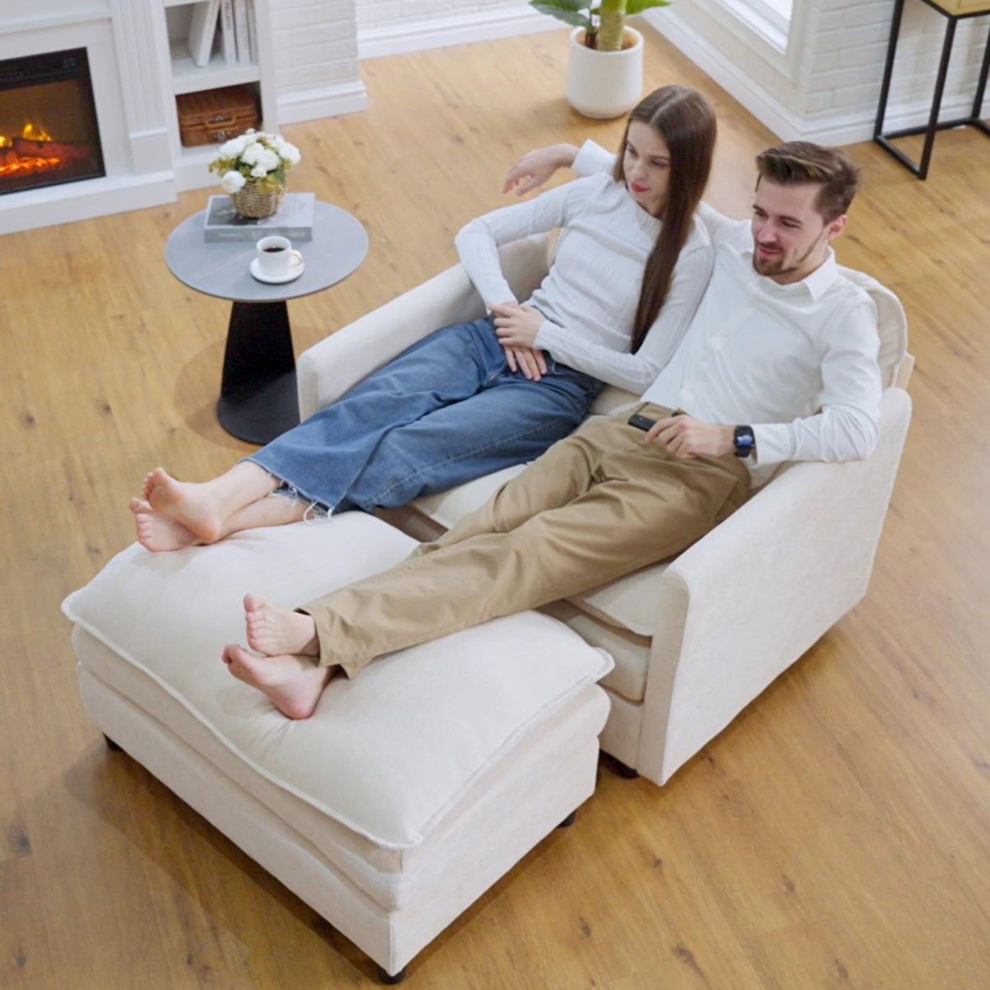 Oversized Accent Chair with Ottoman, Beige Chenille Modern Cloud Chaise Lounge Chair Indoor with Deep Seat, Upholstered Comfy Armchair Reading Chair for Bedroom Living Room Apartment
