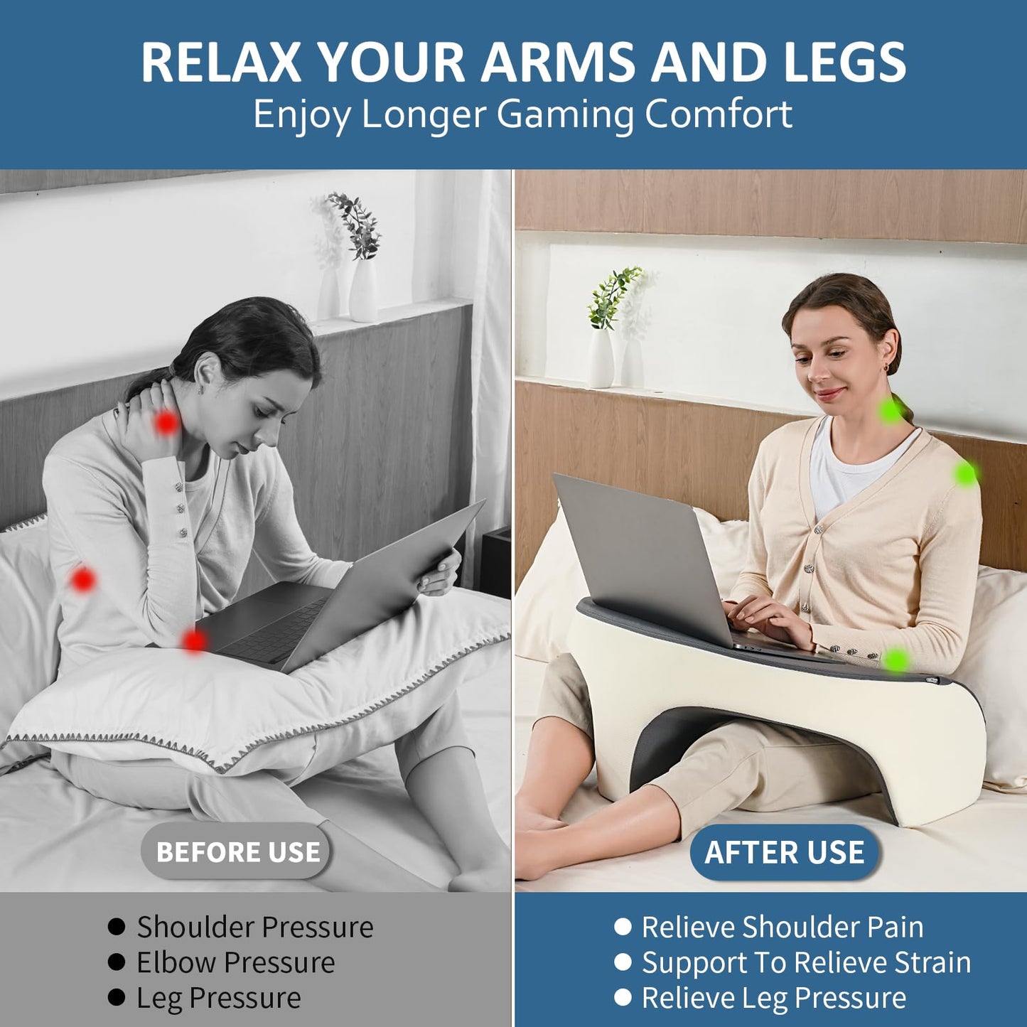 Lap Desk Reading Pillow, Gaming Pillow with Memory Foam Comfort, Bed Rest Desk Pillows for Reading & Working, Multi-Use Couch Laptop Pillows for Adults, Ergonomic Arm Rest for Bed, Sofa & Floor