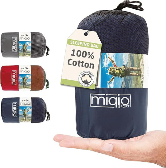 2-in-1 Sleeping Bag Liner and XL Sized Travel Sheet - All Around Zipper - 100% Cotton - Ultra Lightweight Sleep Liner for Hotel Hostel and Camping