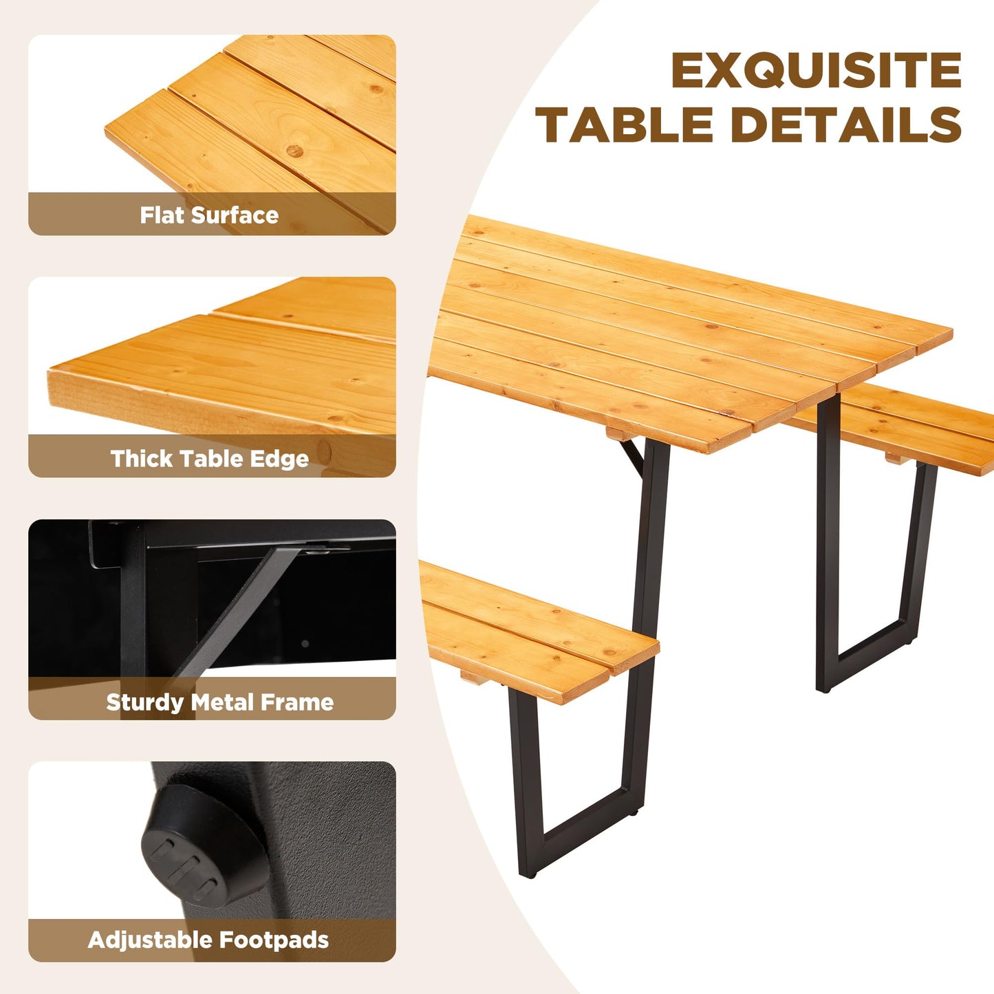 AVAWING 70" Wood Picnic Table for Outdoor, Rectangle Patio Dining Table and Bench Set, Heavy-Duty Picnic Beer Table Bench Set for Garden, Lawn & Backyard, Yellow
